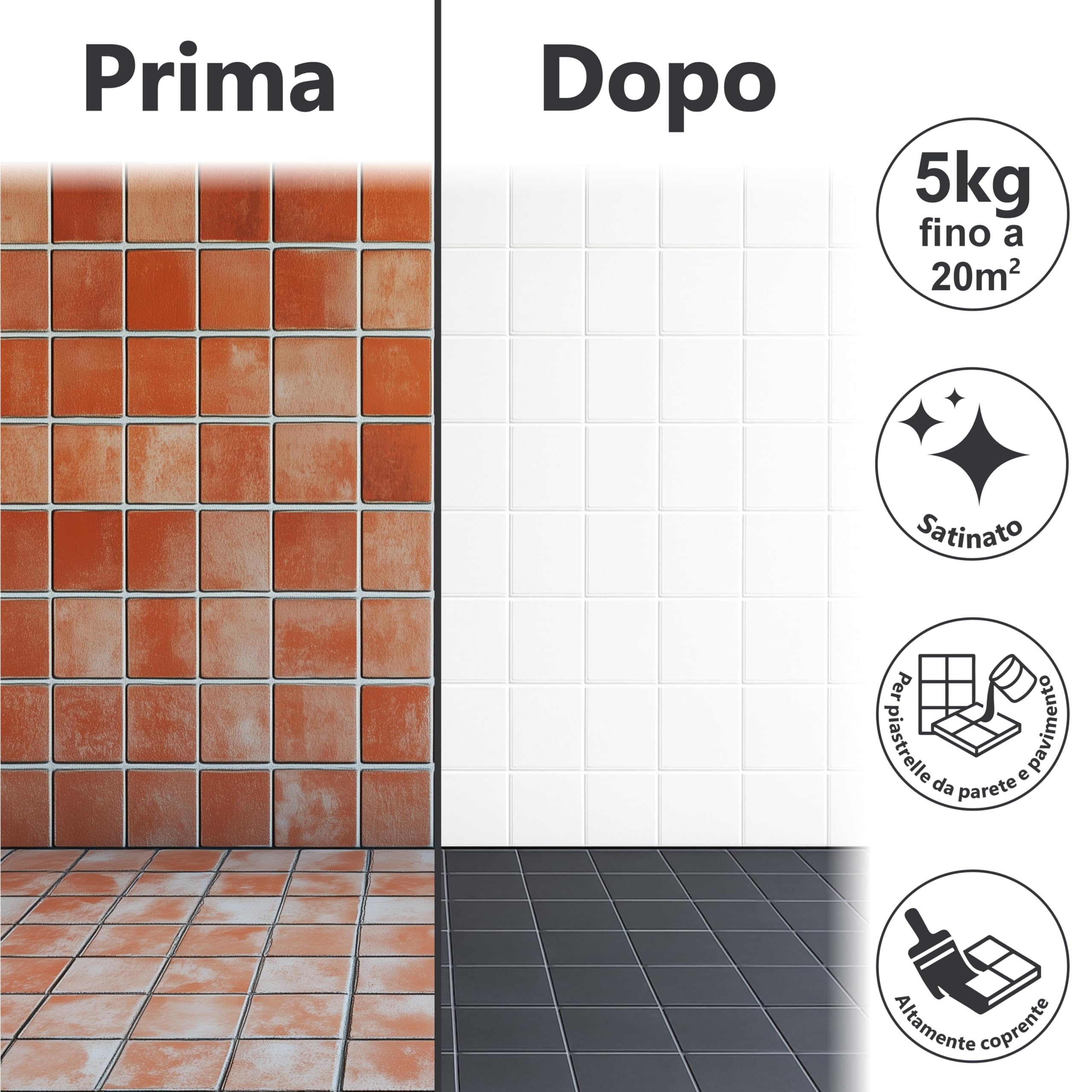 WO-WE Vernice per piastrelle Bagno Cucina Pittura Resina Pareti Pavimenti W712 Grigio basalto - 5Kg