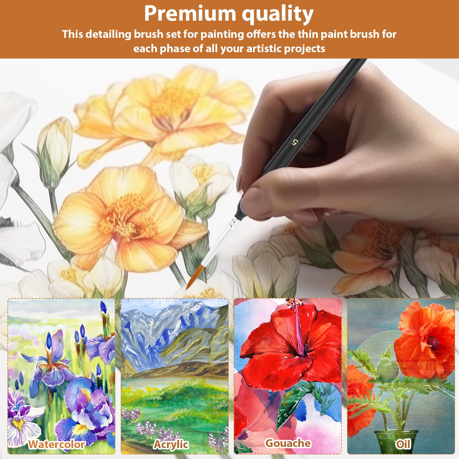 Amabro Lot De 10 Pinceaux Fins Miniatures Pour Dessin Et Peinture à La Pointe Fine Pour Mini Nail Art, Acrylique, Aquarelle, Huile, Gouache, Tailles Assorties