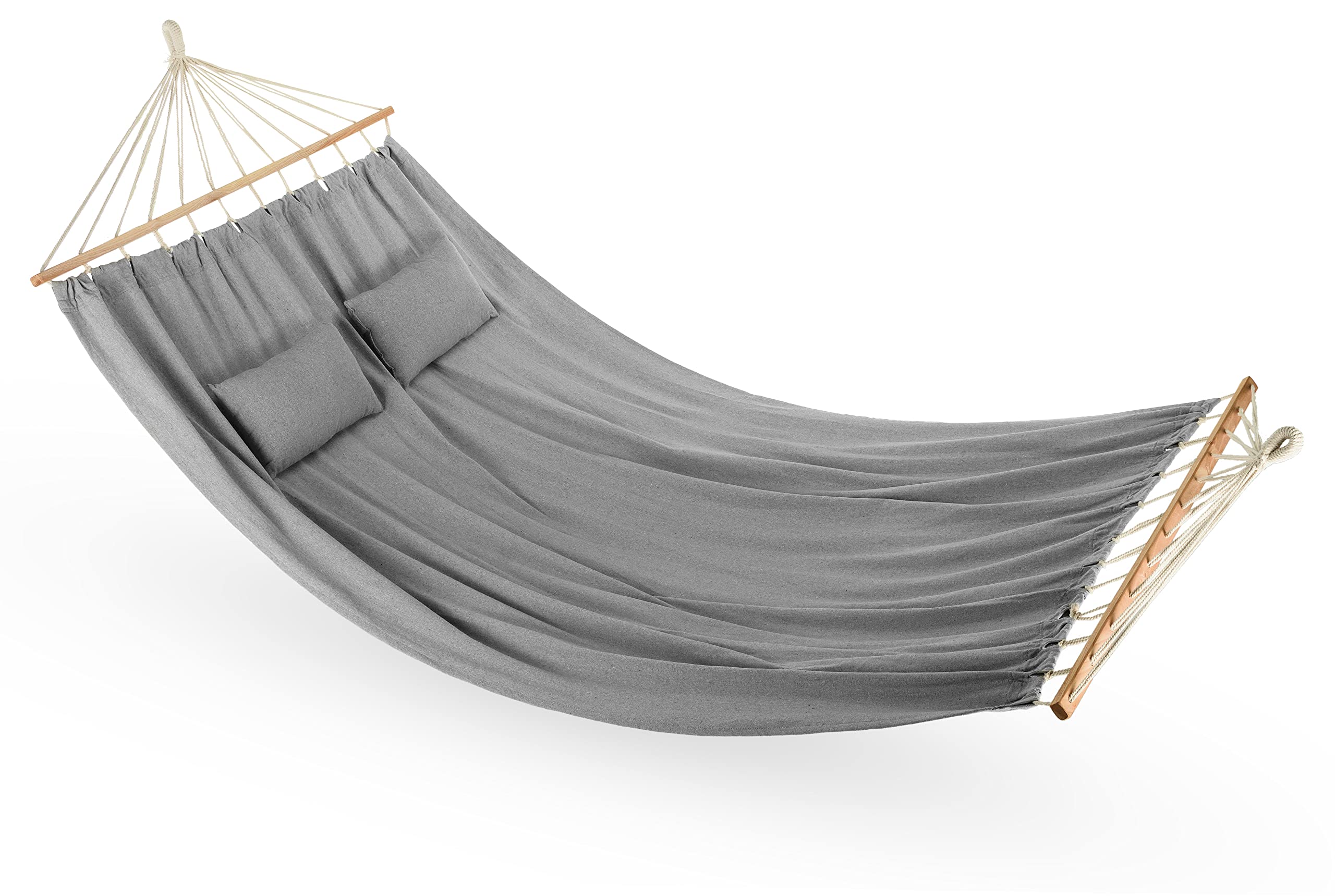Amaca 200 x 150 cm, fino a 200 kg, per esterni, doppia amaca per 1-2 persone, in cotone con cuscino per giardino, balcone, terrazza, traspirante, per bambini e adulti, grigio