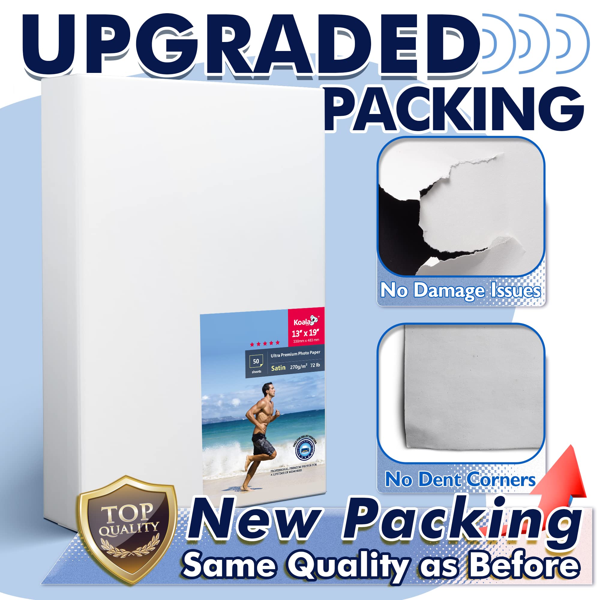 Koala Ultra Papier fotograficzny premium, satynowy papier fotograficzny do drukarki atramentowej, wodoodporny, półpołysk, 50 arkuszy, 32,7 kg