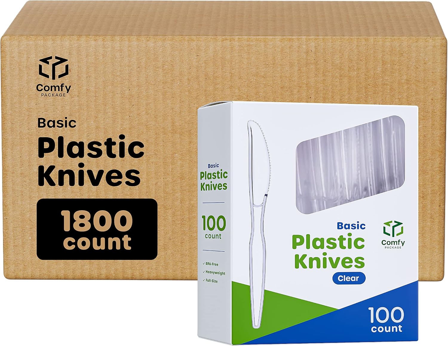 Comfy Package [Case of 2160] Basic Clear Plastic Silverware, Heavyweight Disposable Utensils - 1080 Forks, 720 Spoons and 360 Knives Cutlery, Perfect for Wedding, Parties and Events