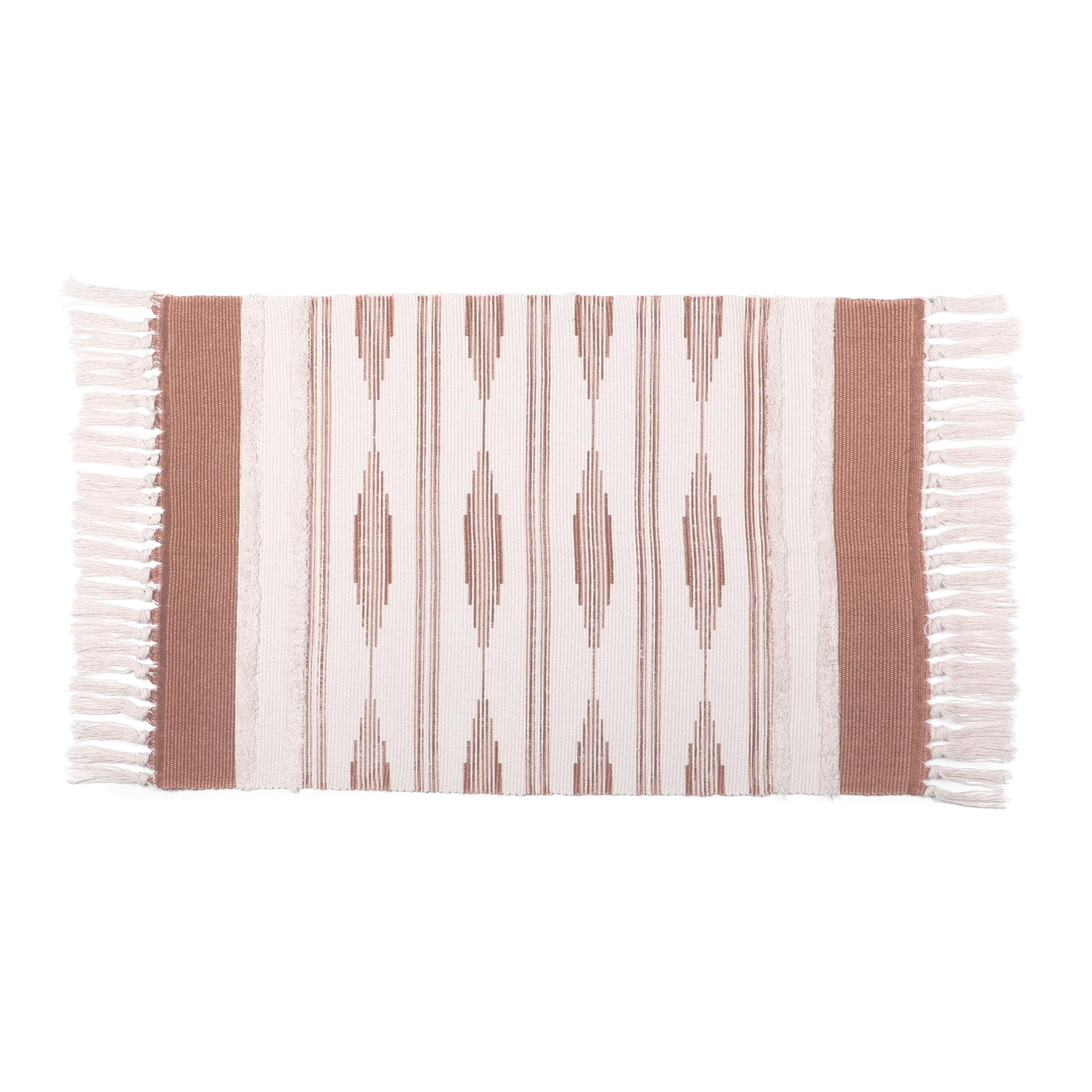 Alfombra de baño bohemia amarilla con borlas, alfombra boho (23.6 x 35 pulgadas)