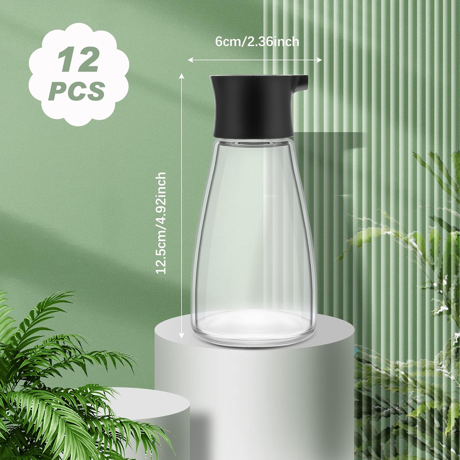 Yinder 12 Pcs Soy Sauce Dispenser Leakproof Cruet Dispenser Set Small Glass Soy Sauce Bottles Container Oil Dispensing Bottles Seasoning Bottle Vinegar Cruet with Lid for Kitchen Cooking BBQ, Black