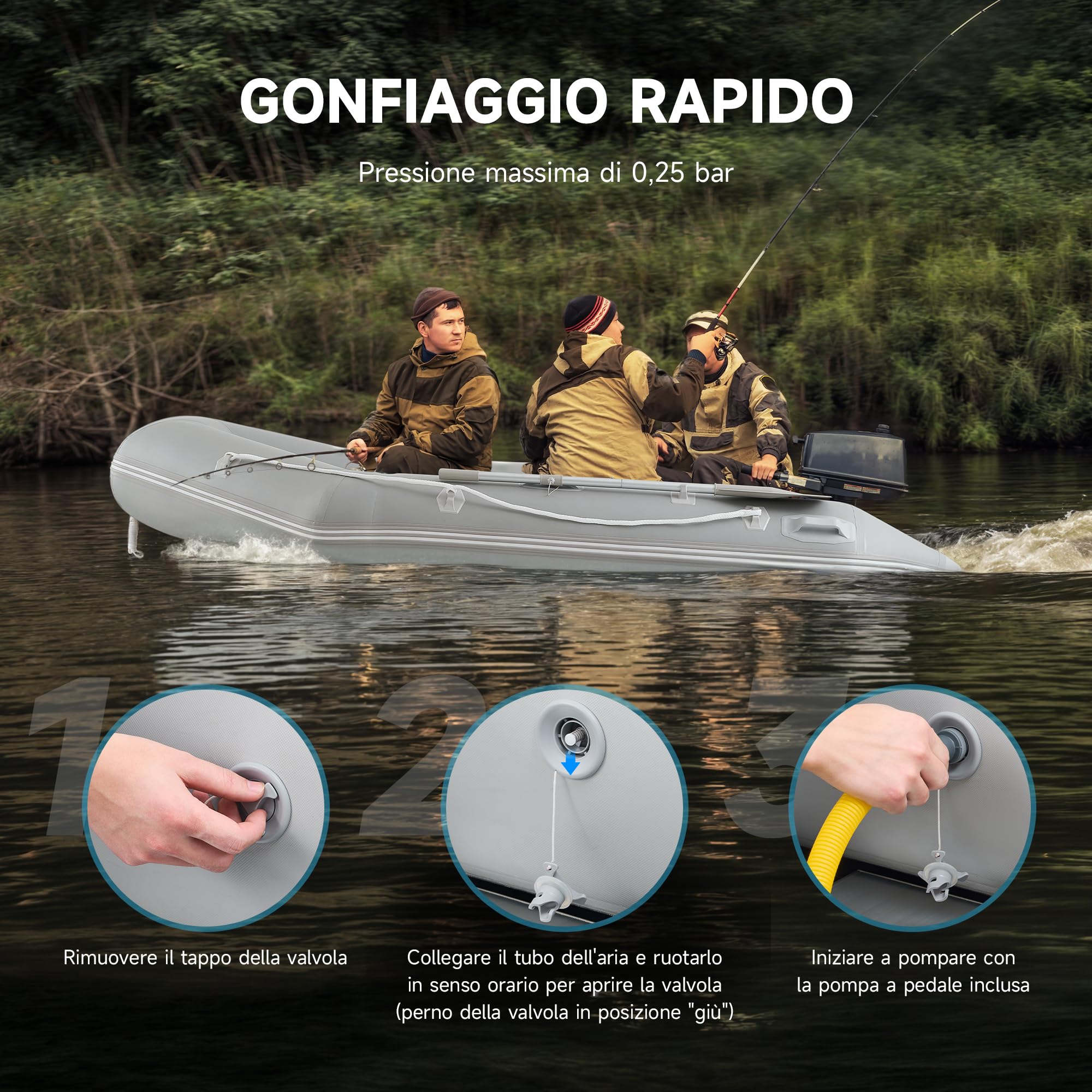 CO-Z 2.3m/3m Gommone Gonfiabile per Adulti Tender Gommone per 2/4 Persone Gommone Fondo in Lega Alluminio per Pesca Nautica Gioco Compatibile con Motore Fuoribordo (Capacità 300 kg /450 kg)