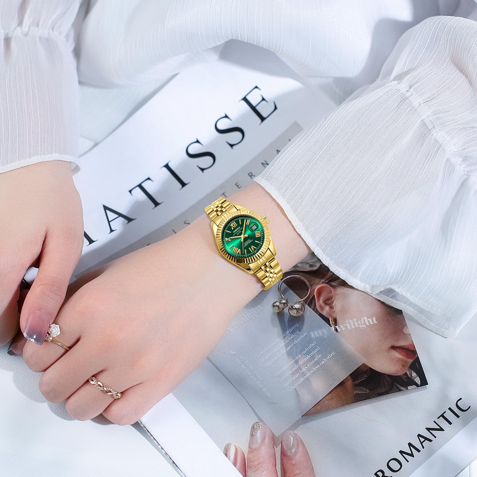 NIBOSI Relojes para mujer, analógico, de cuarzo, impermeables, con fecha, delicado, moderno, de acero inoxidable, para muñecas pequeñas, elegante, para mujer