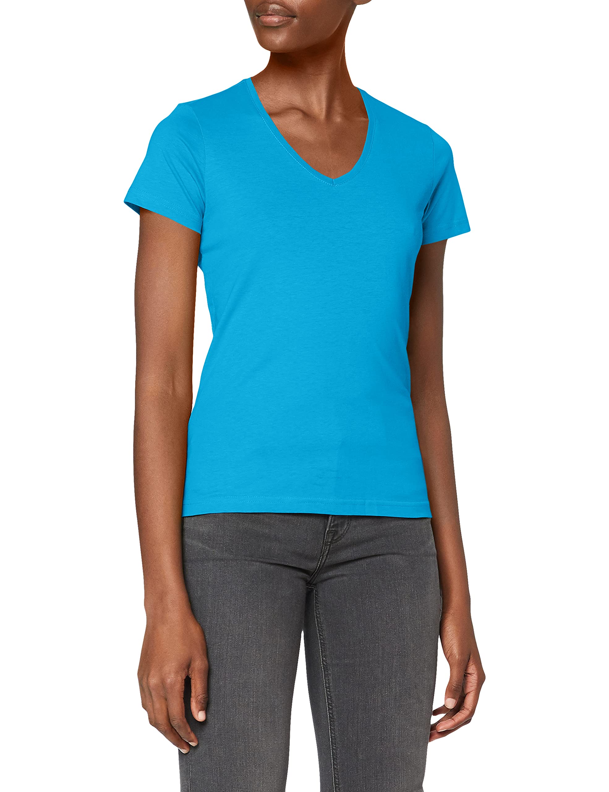 Stedman Women's Ocean Blue Apparel Classic-T V-Neck/St2700 Regular Fit Short Sleeve T-Shirt, Size 12 (Manufacturer Size:medium)