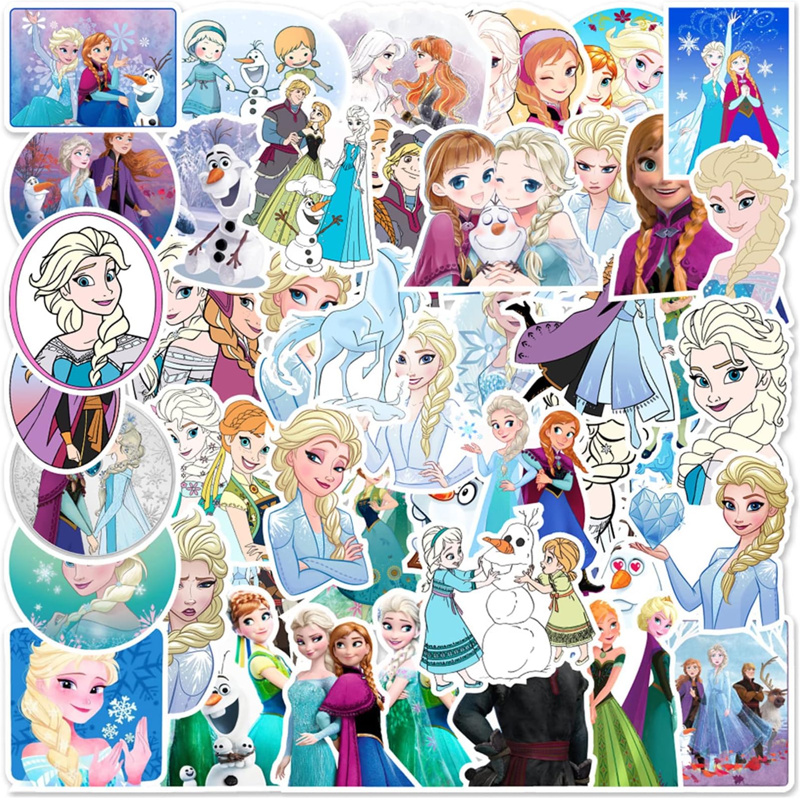 TTSTK Cartoon Princess Elsa and Anna Stickers 50 PCS Frozen Decals Waterproof Vinyl Anime Decals for Laptop,Water Bottles, Skateboard,Refrigerator,Hydro Flasks for Kids and Aldults