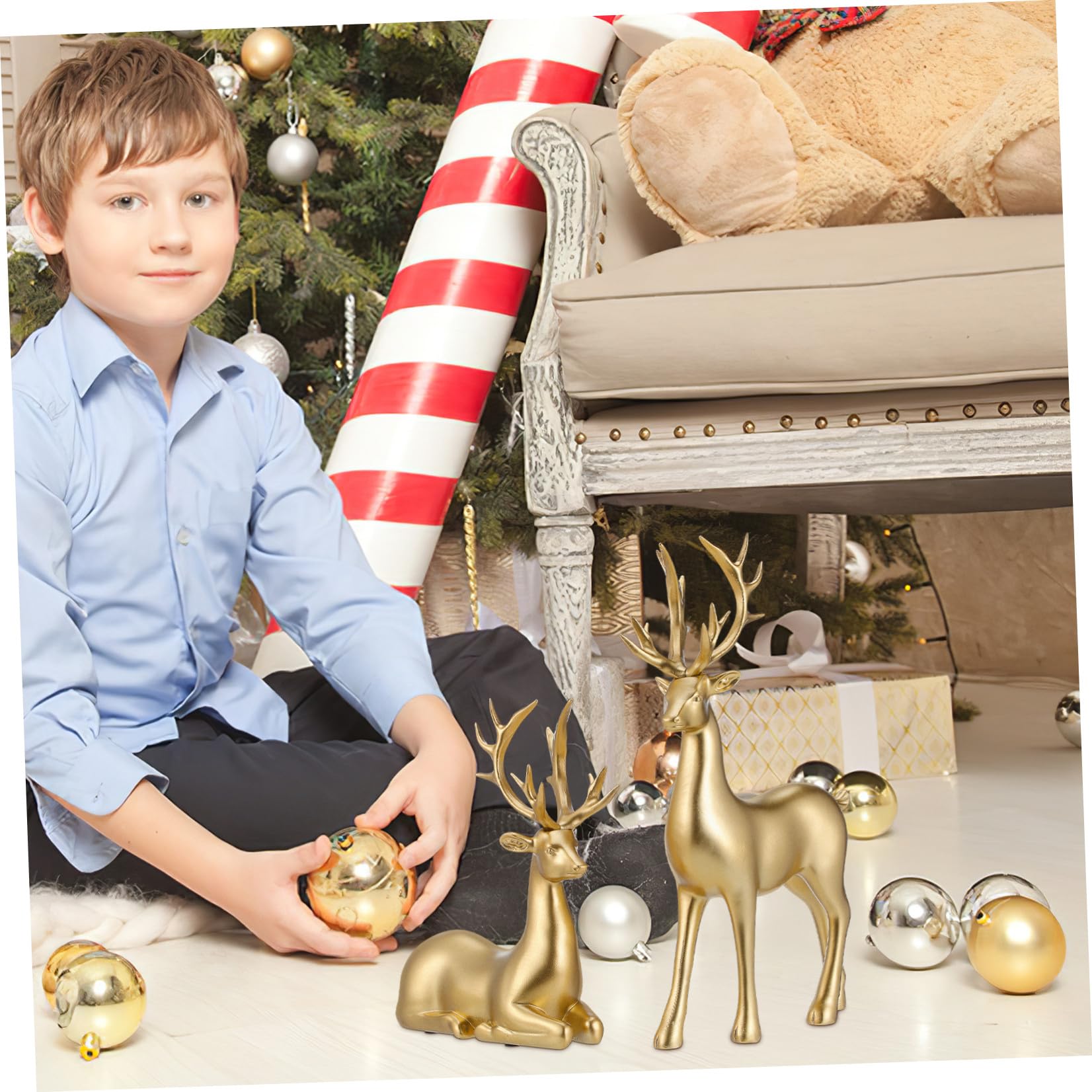 2 Stück Weihnachtliche Elchfigur aus Kunstharz in Gold Leichte und Einfache Tischdekoration für Festliche Schreibtisch und Wohnraumgestaltung