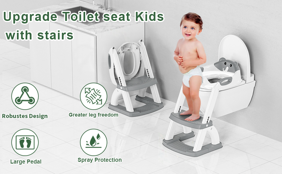 Sedile WC Per Bambini Con Maniglie Antiscivolo E Paraspruzzi - 2 Cuscini Intercambiabili E Spazzola Inclusi