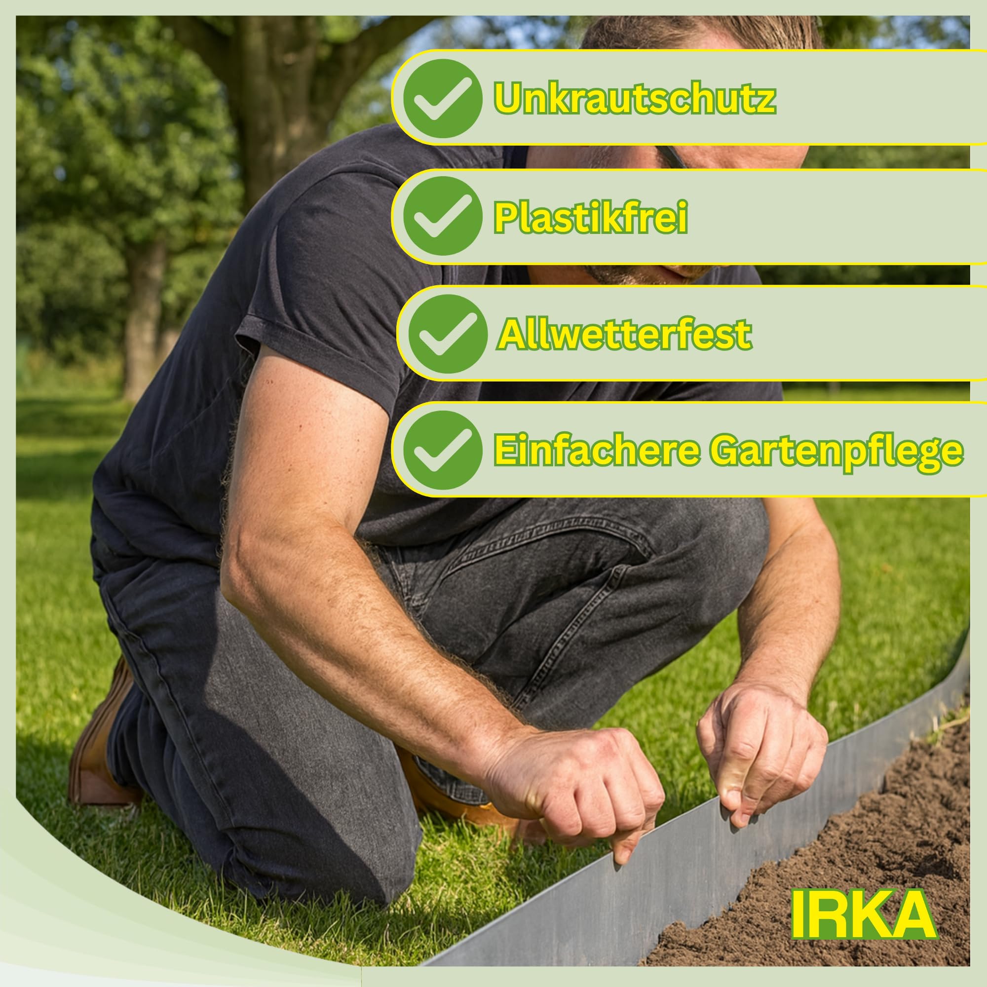 IRKA Rasenkante Metall verzinkt L15m H20cm – Flexible Beeteinfassung 1 mm stark Rasenkantenband für Garten Beetbegrenzung Beetumrandung
