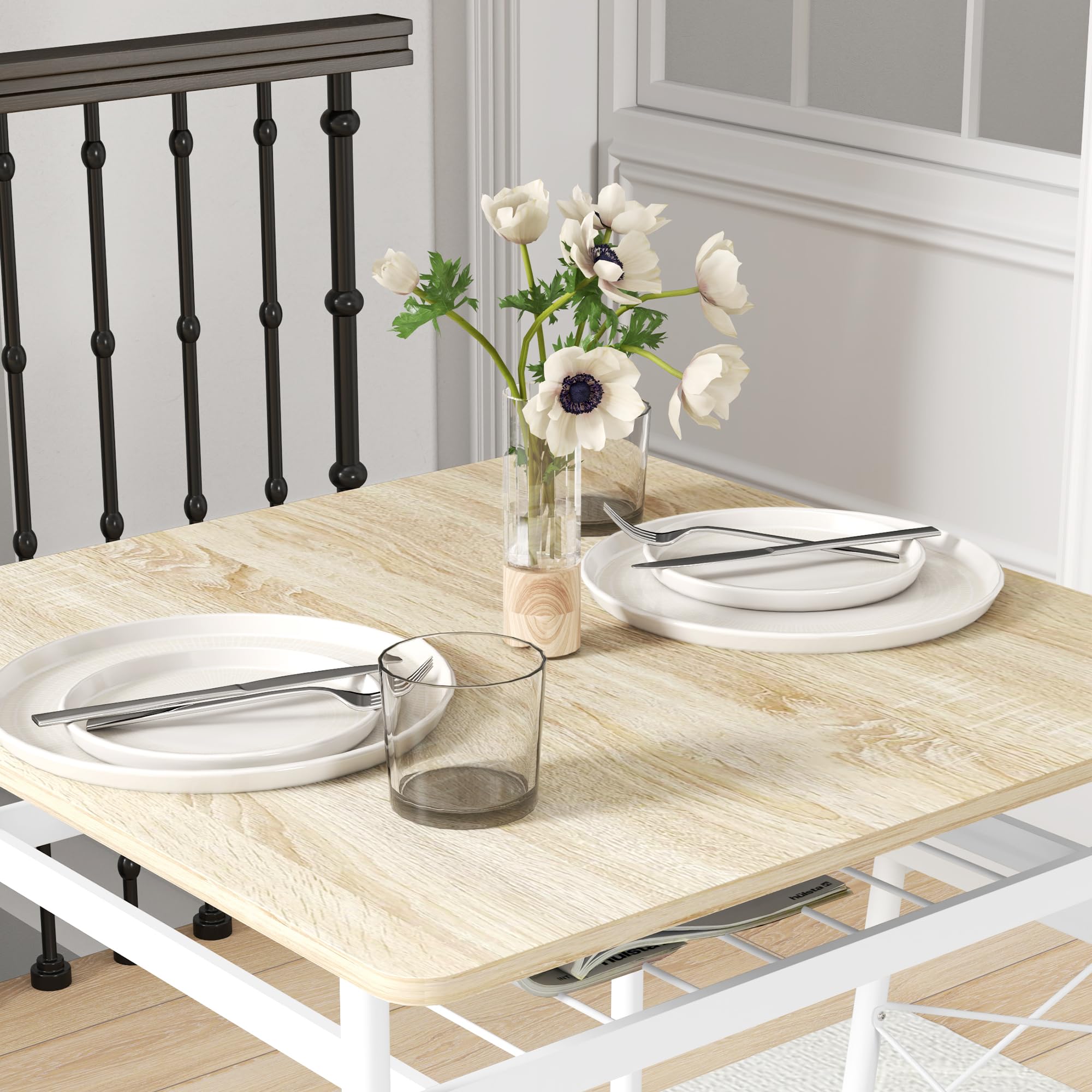 HOMCOM Ensemble Table et chaises, Table de Cuisine avec 2 chaises encastrables, Structure en Acier, pour Cuisine Salon Maison, Blanc et chêne