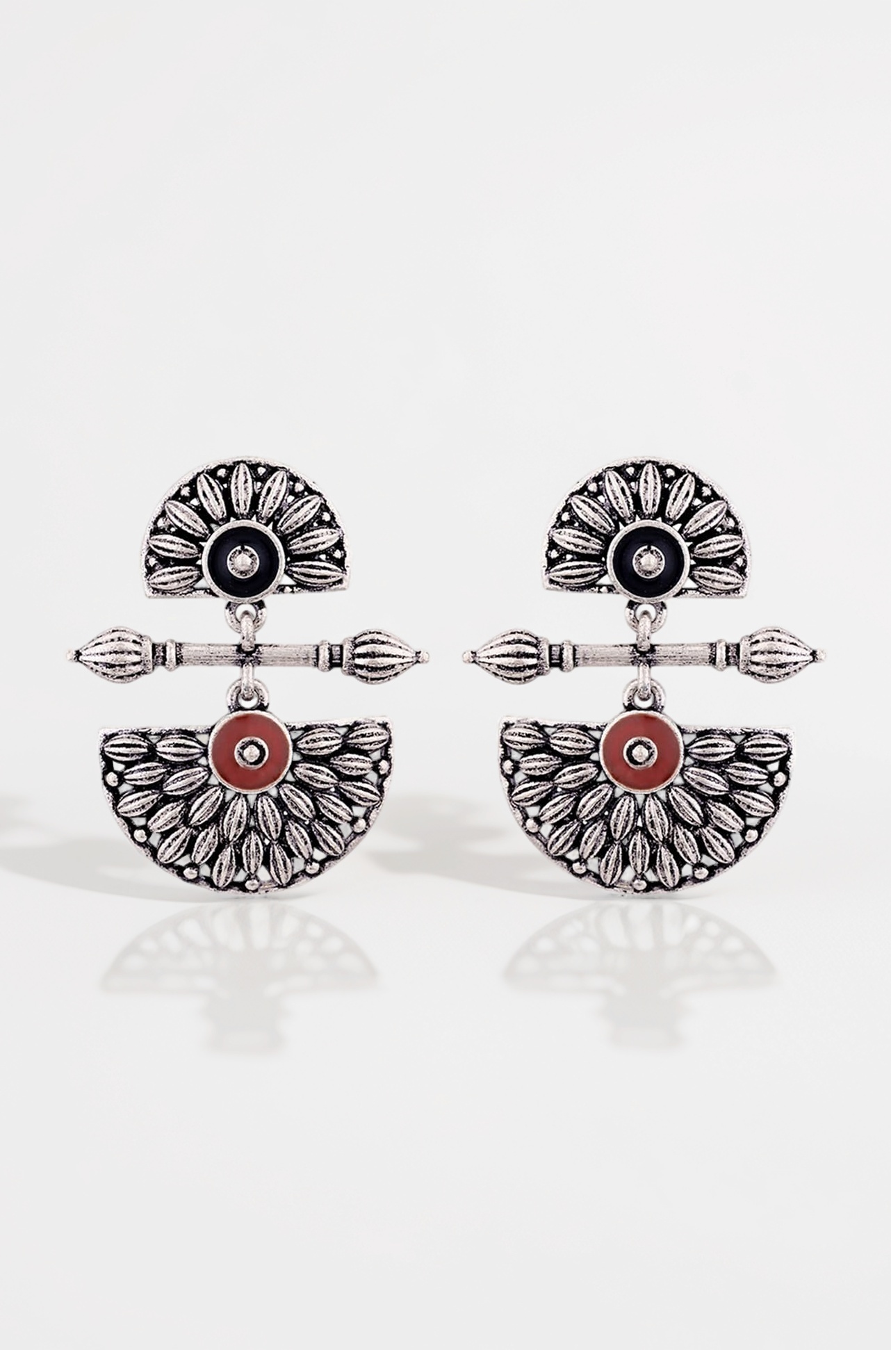 Brass Silver Oxidised Mandala Design Lightly Embellished Drop Earrings for Women and Girls
