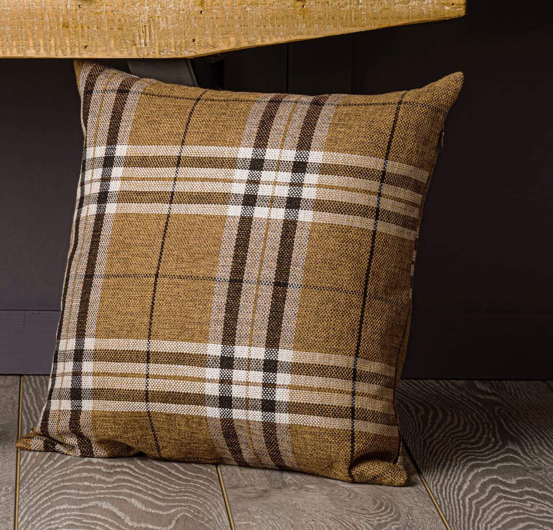 Red Rainbow Brown & Cream Tartan Check Cushion Cover Regular 18 inch (45 cm) or Large 22 inch (55 cm) (22" x 22")