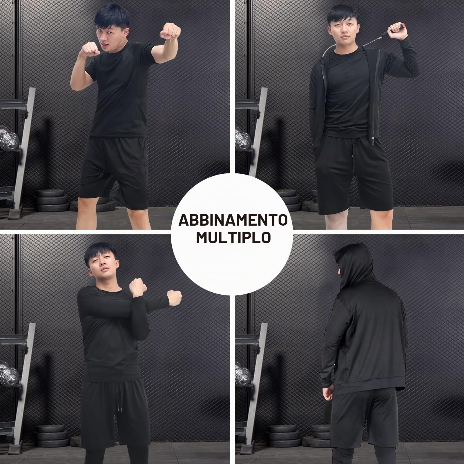 JULY'S SONG 5 Pezzi Fitness Palestra Completi Sportivi Uomo Abbigliamento Sportivo Allenamento Compressione Camicia Pantaloncini Leggings Set