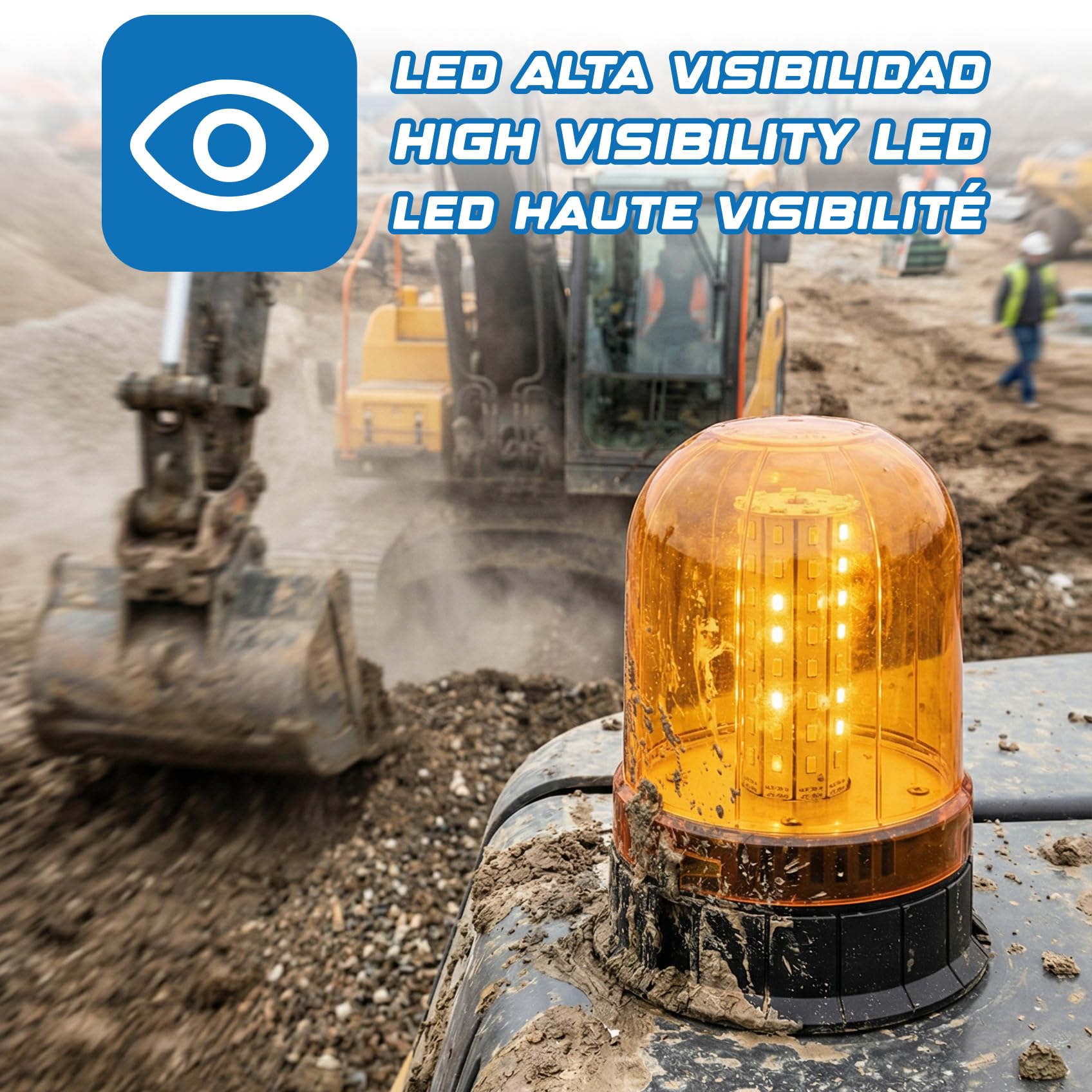 Ryme Automotive - Rotativo Emergenza Auto Ambra 12V./24V LED SMD Alta Potenza Collegamento Accendino veicolo, Segnalazione Guasto, Trattore, Gru, Veicoli Agricoli
