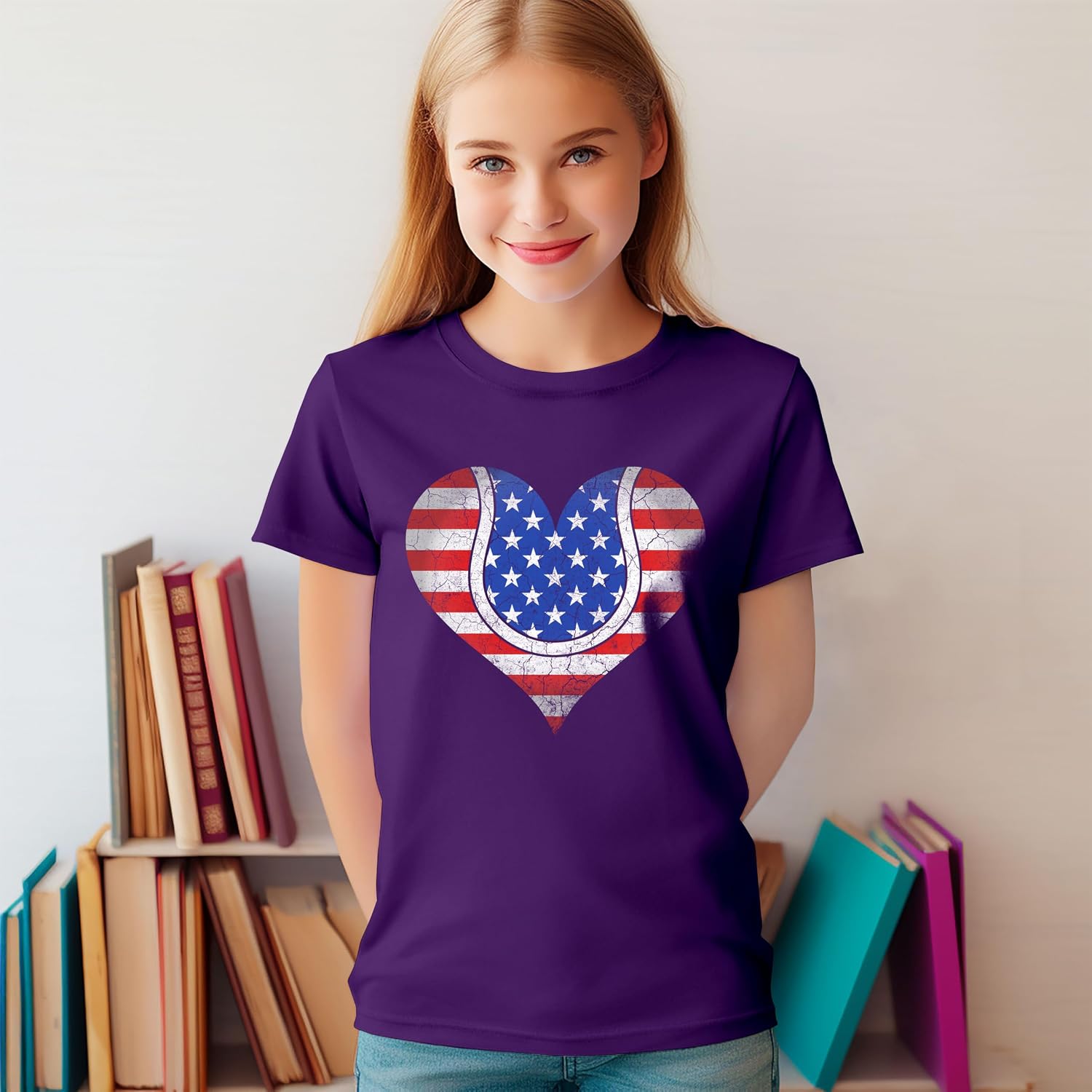 Tennis Heart American Flag 4th of July USA Shirt for Women Girls Funny Gift for Mom Grandma Daughter Wife Sister