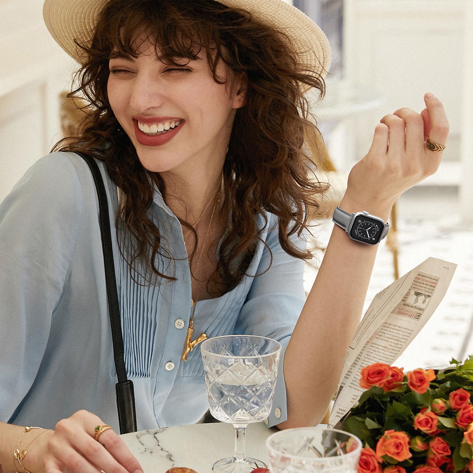 Laffav Skórzany pasek kompatybilny z Apple Watch 38 mm, 40 mm, 41 mm, 42 mm, 44 mm, 45 mm, 49 mm, dla kobiet i mężczyzn, klasyczny pasek zastępczy do Apple Watch iWatch serii 9, 8, 7, 6, 5, 4, 3, 2,