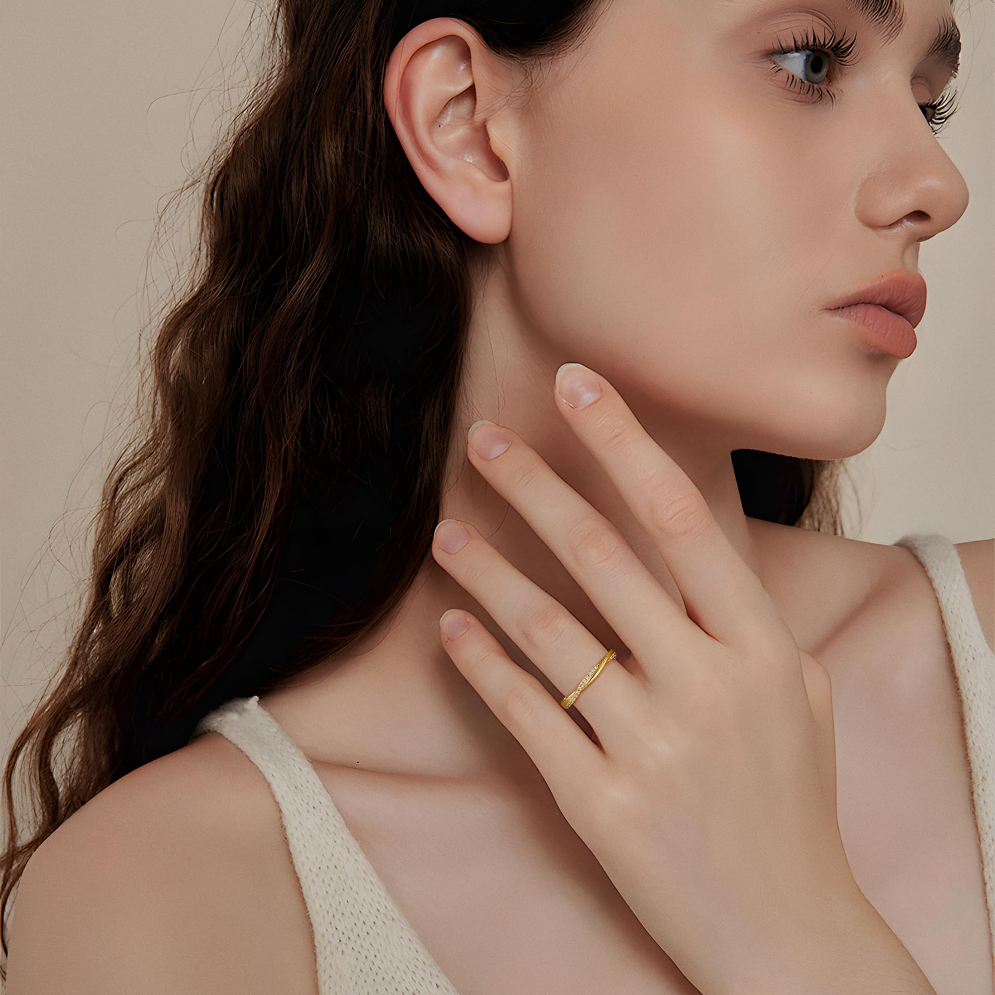 Macachii Anelli Donna Argento 925 Regolabile con Zirconia Cubica – Anelli Impilabili con Corda Torsadato, Anello Eternità, Anello di Nozze, Placcato Oro 14K Oro