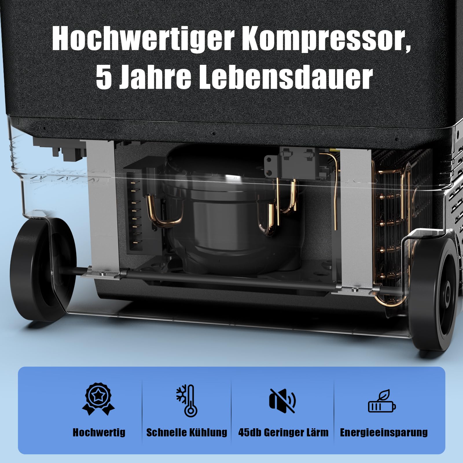 AAOBOSI 55L Kompressor Kühlbox – 12V/230V Kühlbox Elektrisch Dual Zone mit Rädern & Griff, IPX4 Wasserdicht, APP Steuerung, -20°C bis 20°C – Ideal für Auto, Camping, Boot, Wohnmobil, Angeln Outdoor