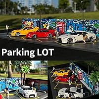 Vista 7 de 1/64 Display Case,Hotwheels Display Case,1/64 Diorama Display Car Park with LED Lights,Model Car Display Case for 5 Parking Spaces.