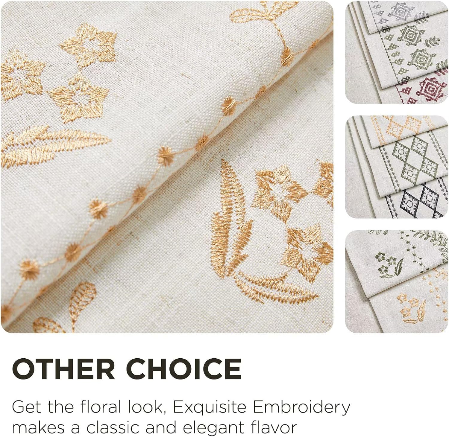 Joydeco Gold Embroidered Curtains 90 Inch Long 2 Panel Set, Vintage Floral Linen Drapes for Living Room Bedroom, Light Filtering Cottage Curtain with Back Tab Rod Pocket 90" L x 50" W