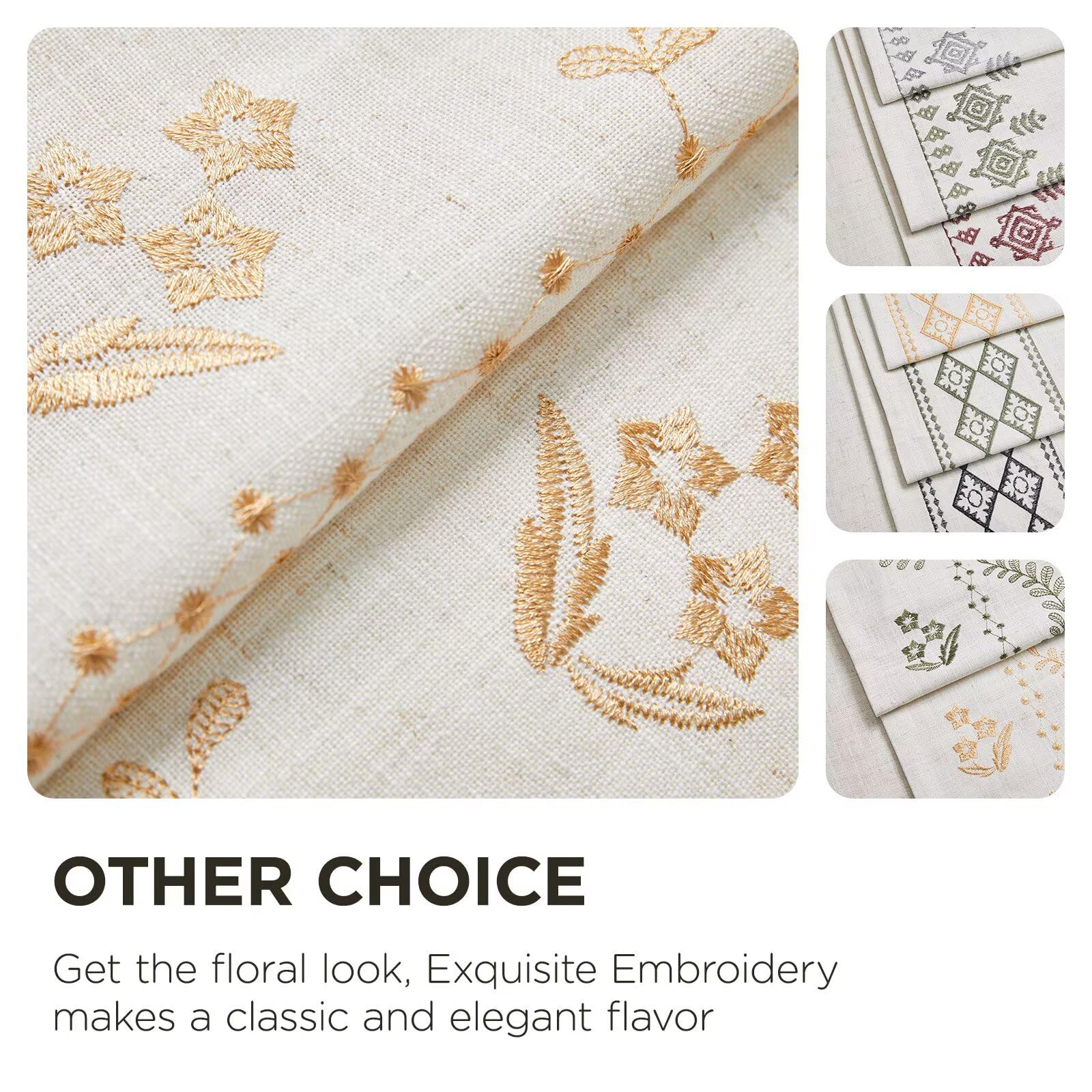 Gold Embroidered Curtains - Vintage Floral Drapes -8
