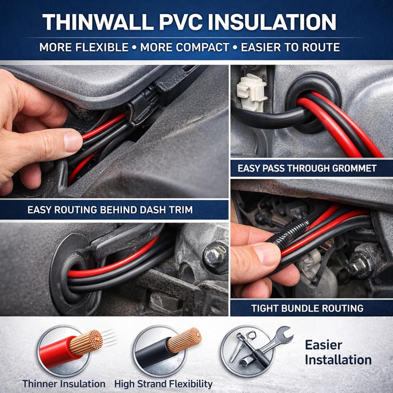 MKGT Set di cavi per batteria da 16 mm², colore rosso e nero, 110 A, in puro rame, flessibile, in PVC, per automobili, motorino di avviamento, inverter, batterie per il tempo libero e applicazioni di