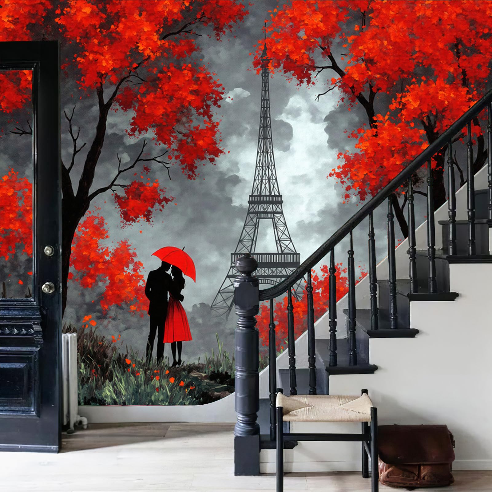 Papier peint panoramique Tour Eiffel peinture huile pour murale chambre