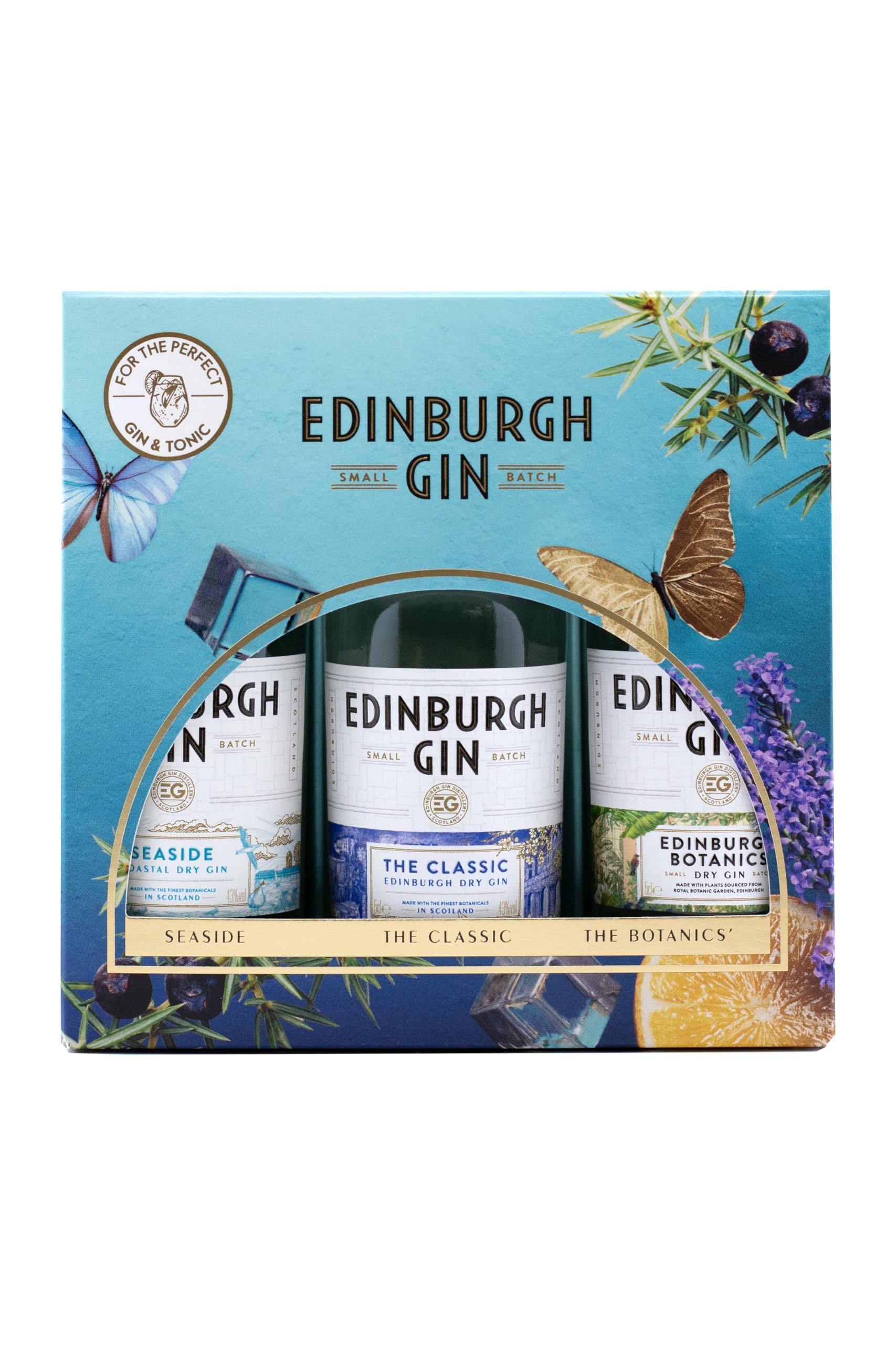 Edinburgh Gin London Dry Gift Pack | 3 x 5cl | 43% ABV | The Classic, Seaside and Botanics Gin Collection | Beautifully Presented Tasting Pack of London Dry Gins | Perfect for Gifting