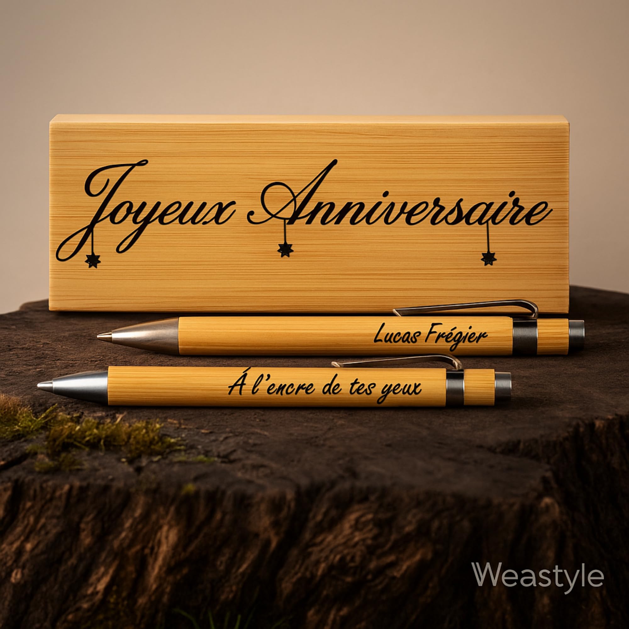Stylos Personnalisés Bois Gravé avec Coffret Cadeau – Cadeau Couple Anniversaire Saint-Valentin