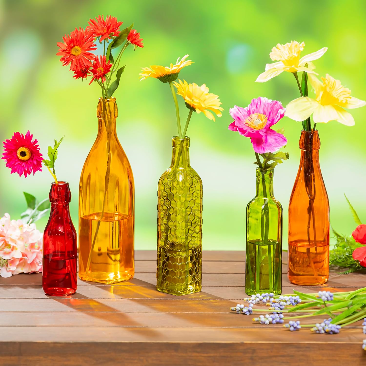 Evergreen Garden Glass Bottles for Bottle Tree, Wine Bottles for Decorativation Indoor Outdoor Wedding Christmas Party Decor (Multicolor, Set of 5)