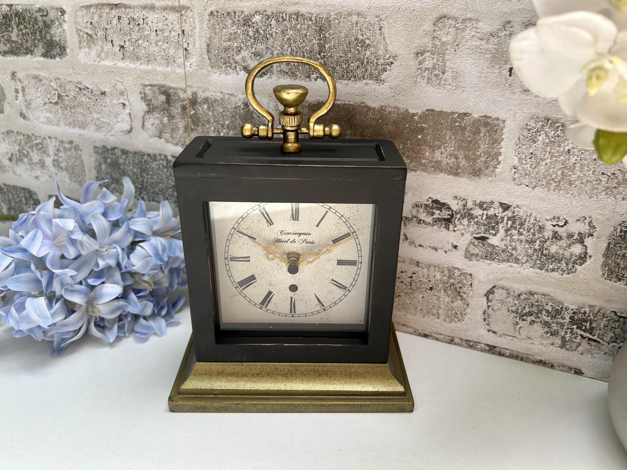 MAISONICA Black & Gold Wooden Mantel Clock - Freestanding Hotel de Paris French Shabby Chic