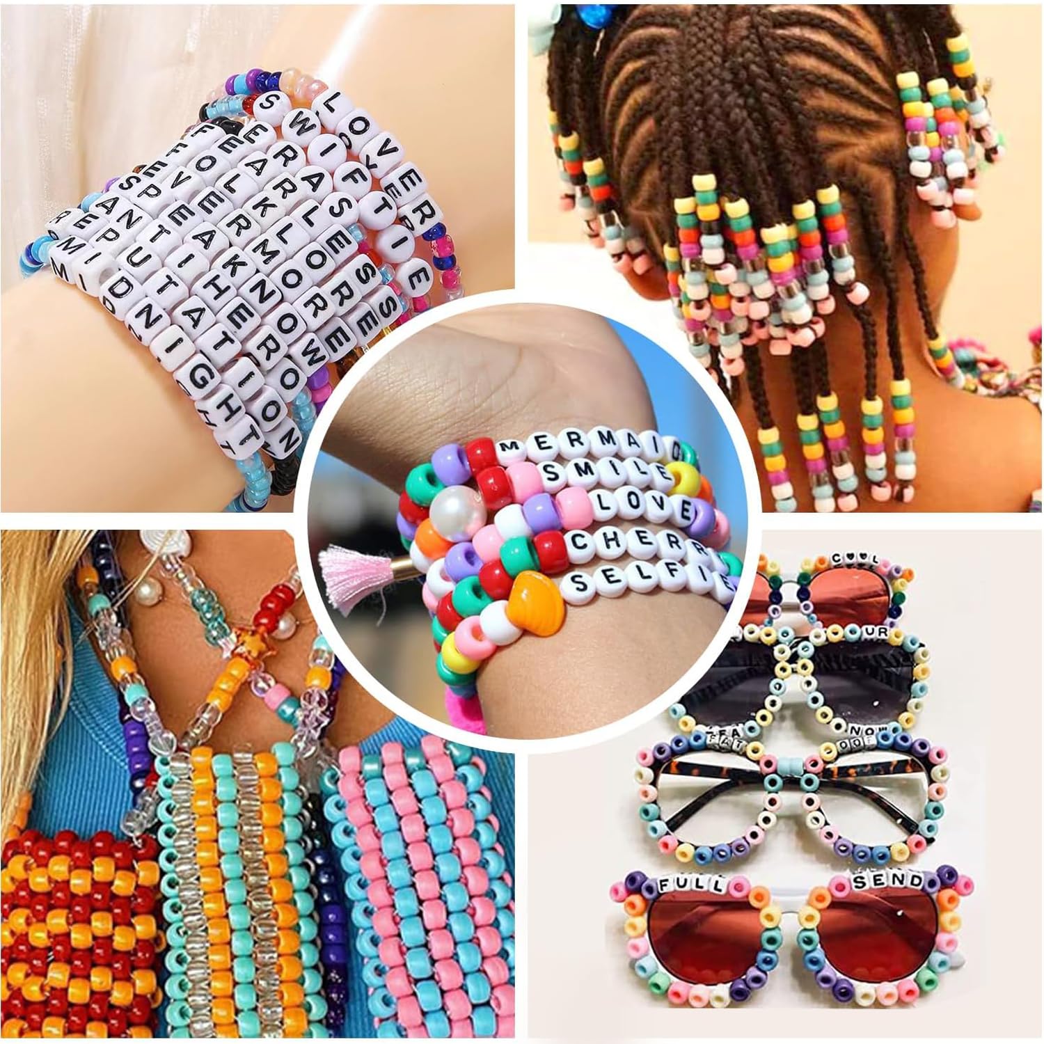 LYMOOR 2300 Stuks Kralen Voor Armbanden – 1200 Ponykralen (48 Kleuren) + 1000 Letterkralen – Met 20 M Elastisch Koord En Schaar – DIY Kettingen En Armbanden