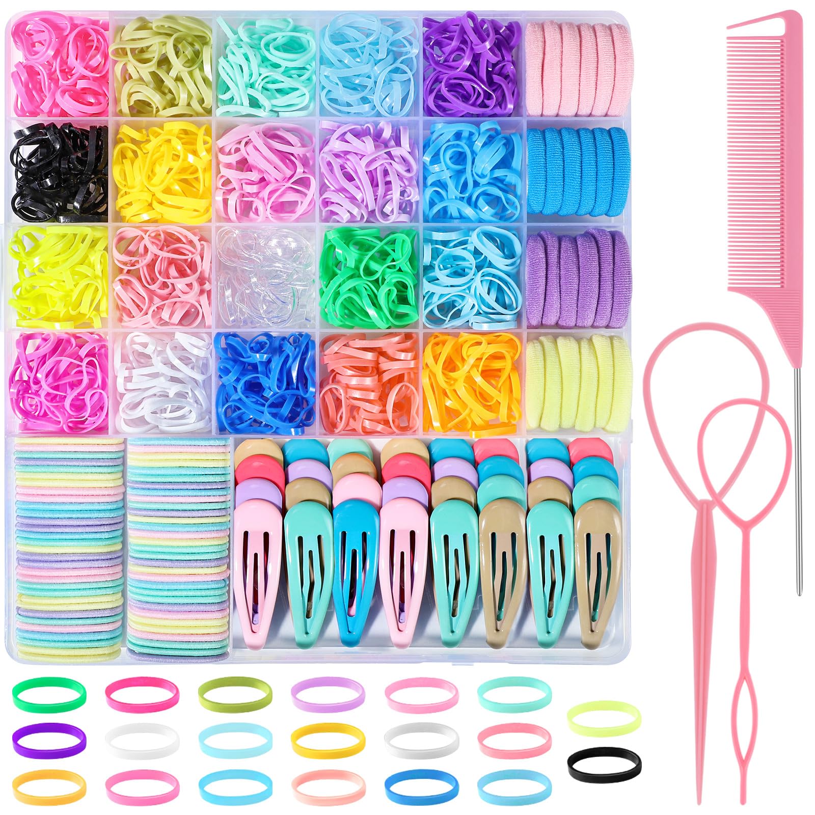 Girls Hair Accessories Back to School Gift, Elastic Hair Ties Hair Rubber Bands with Hair Clips Set Toddler Hair Accessories