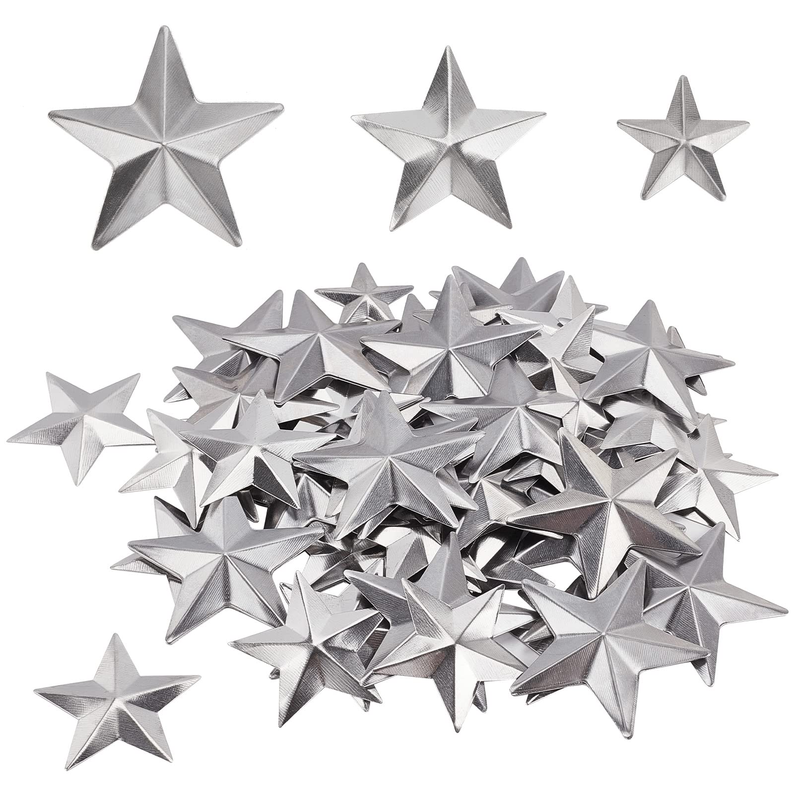 GORGECRAFT90PCS 3 Sizes Metal Barn Star Rustic Three Dimensional Bulk Unfinished Magical Texas Sliver Stars 1 Inch 1.5 Inch 2 Inch for Patriotic 4th of July Wall Wreath Craft Farmhouse Decor