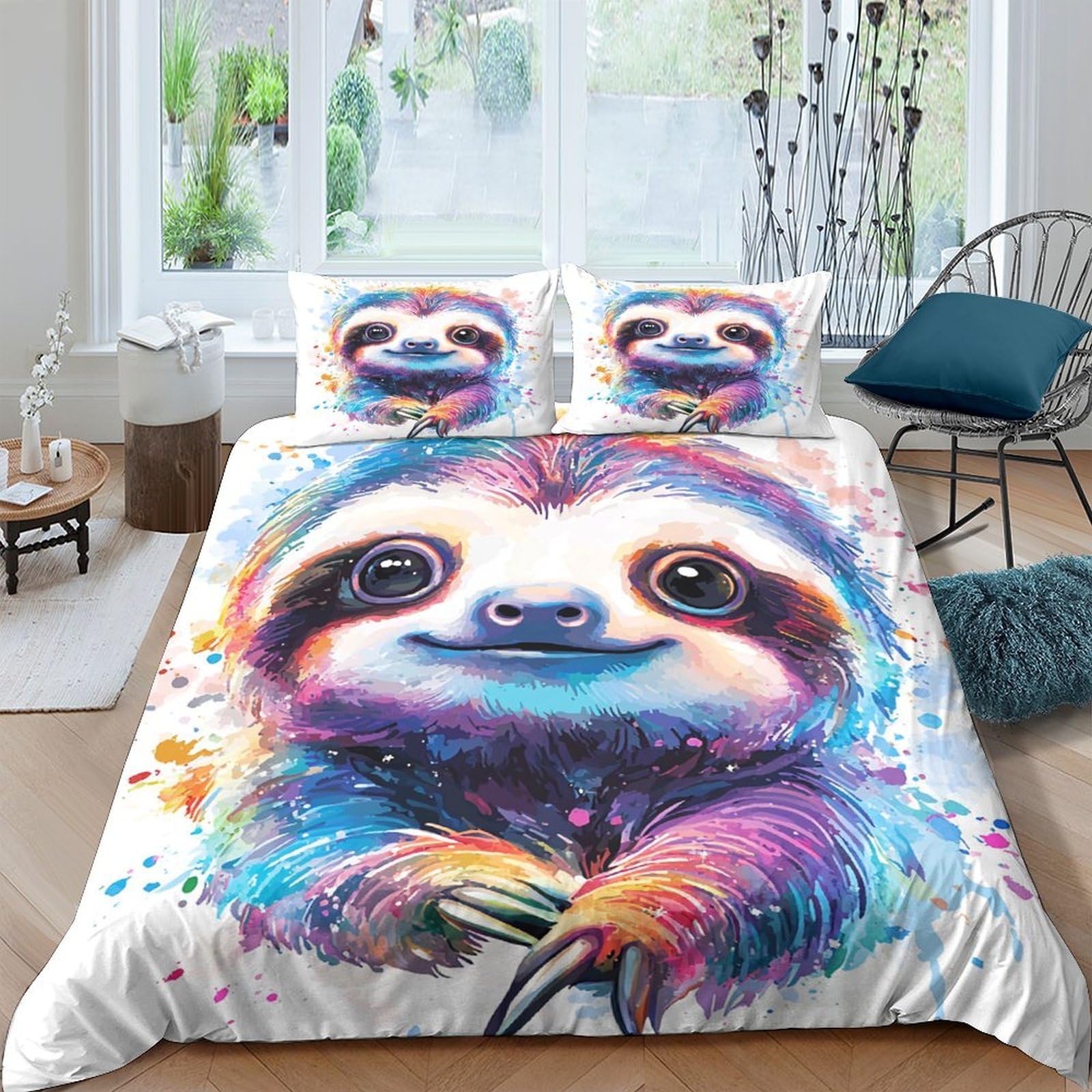 Ctjqhvkz Style-6 3D Printed Colorful Sloth Fitted Sheet Microfiber Soft Mattress Cover For Bedroom Guest Room Dorm Decor Easy Care Single（135X200cm）