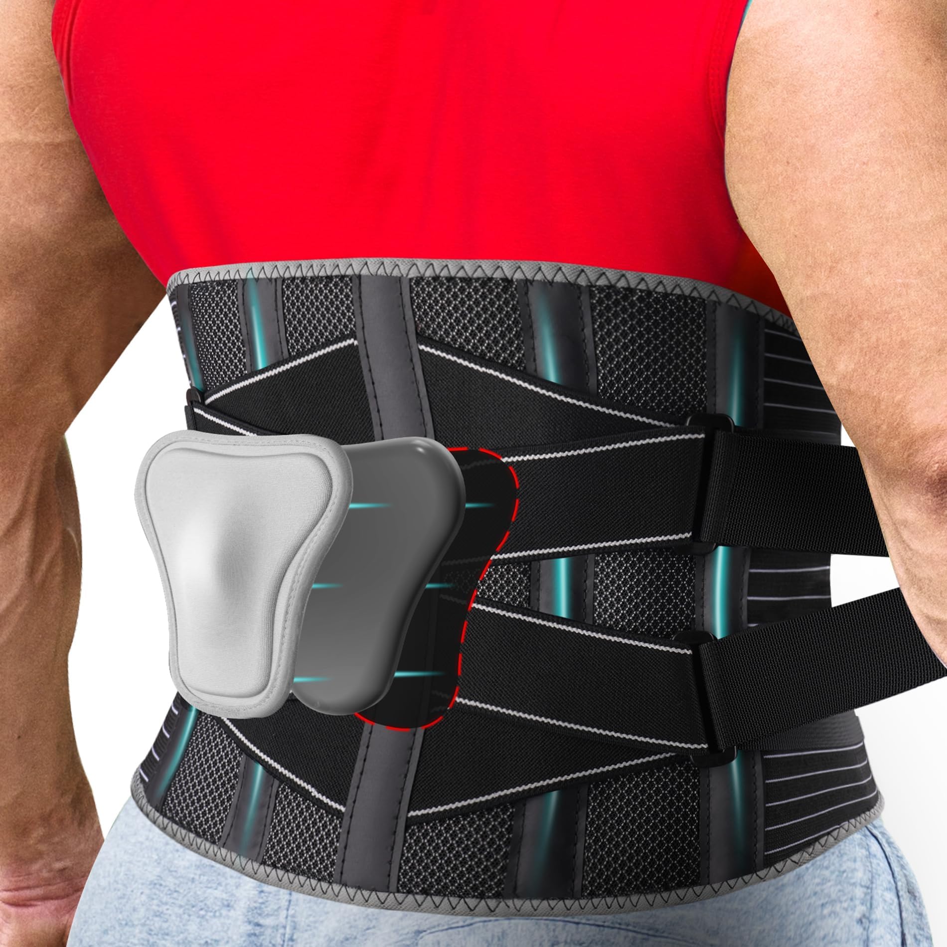 Back Brace for Lower Back Pain Relief with 3D Lumbar Pad, Lumbar Support Belt for Men & Women with Biomimetic Widened Back Support Bar, for Herniated Disc, Sciatica, XXL(Waist:47.5"-55.5")