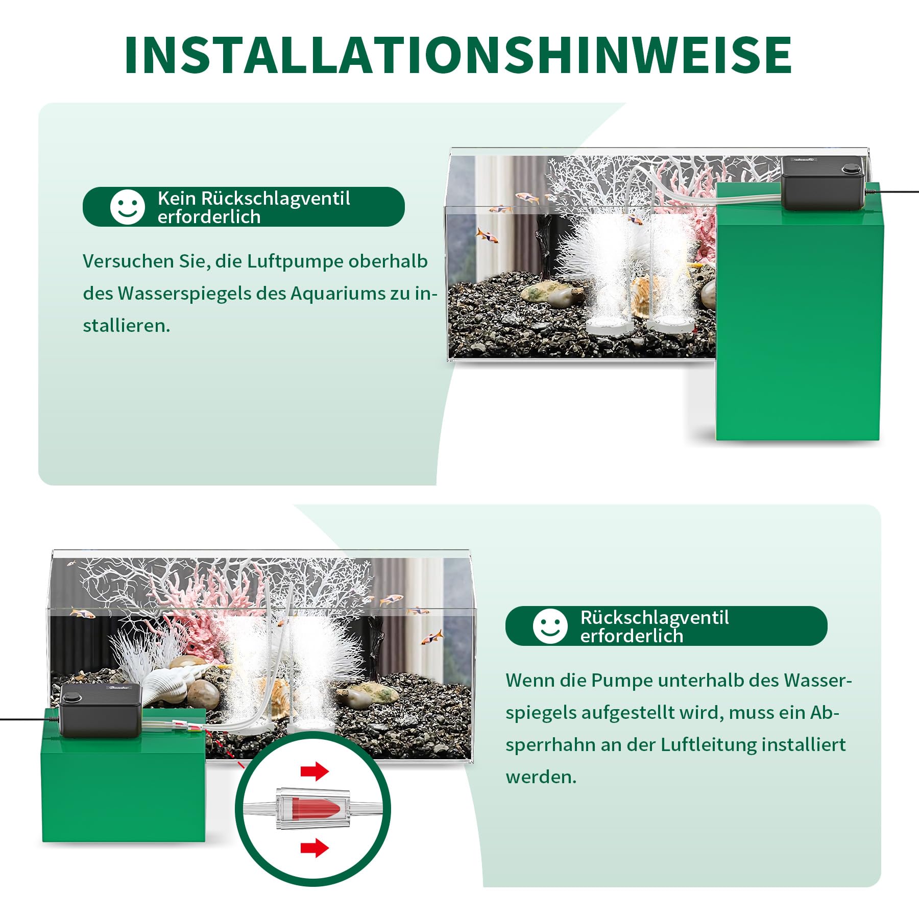 Aquarium Luftpumpe extrem leise, 2W/5W/8W Regelbare Sauerstoffpumpe Aquarium bis 100/400/ 600 Liter mit Aquarium Zubehör Luftstein<40db