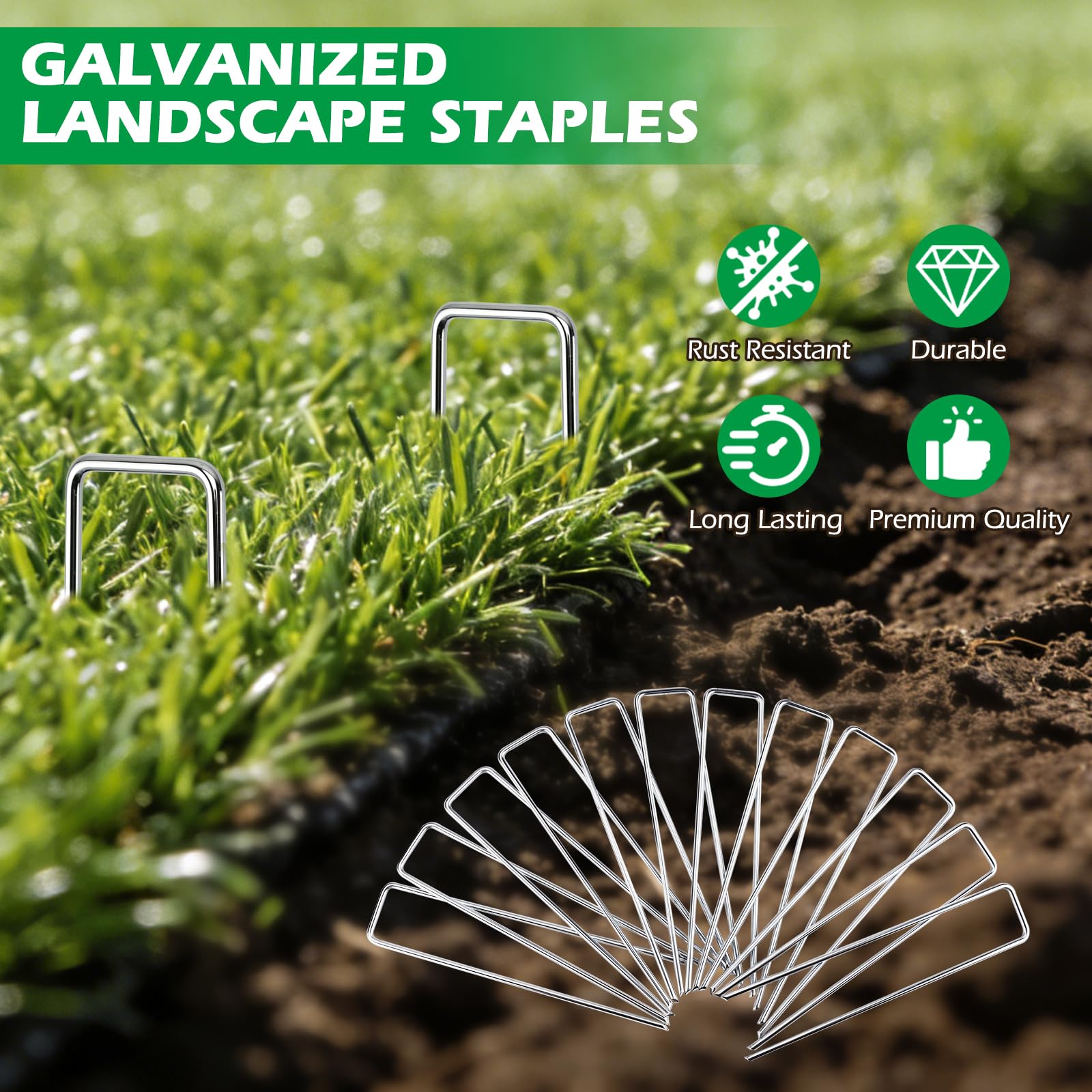 Paquete de 100 grapas de paisaje, grapas de jardín de acero galvanizado de 15,2 cm con almohadilla negra para suministros de tela de paisaje para barreras de malas hierbas, estacas de