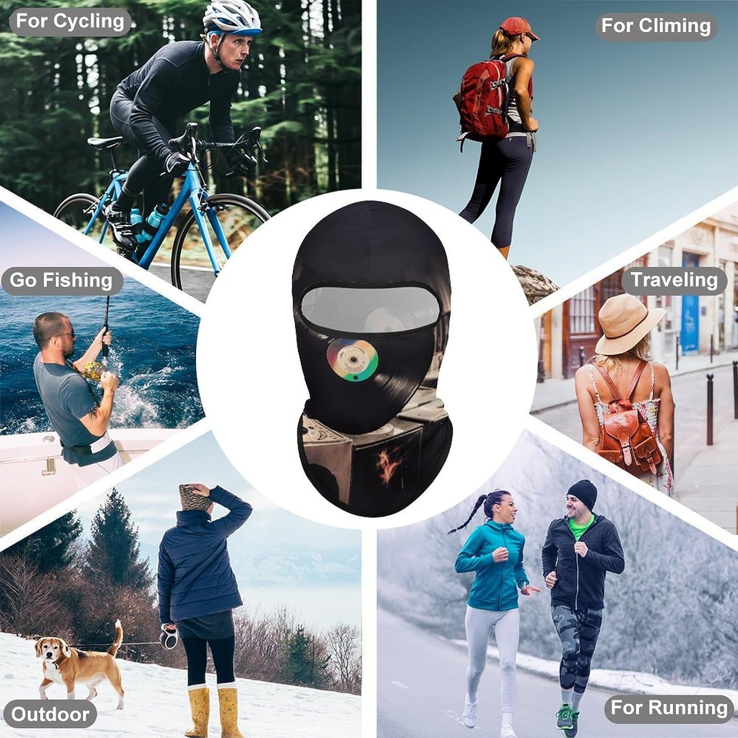 Balaclava Face Mask for Men Women Sun Protection Full Face Cover | Breathable Vinyl Records Full Face Mask Windproof Ski Mask Motorcycle Helmet Lining for Outdoor Sport Cycling