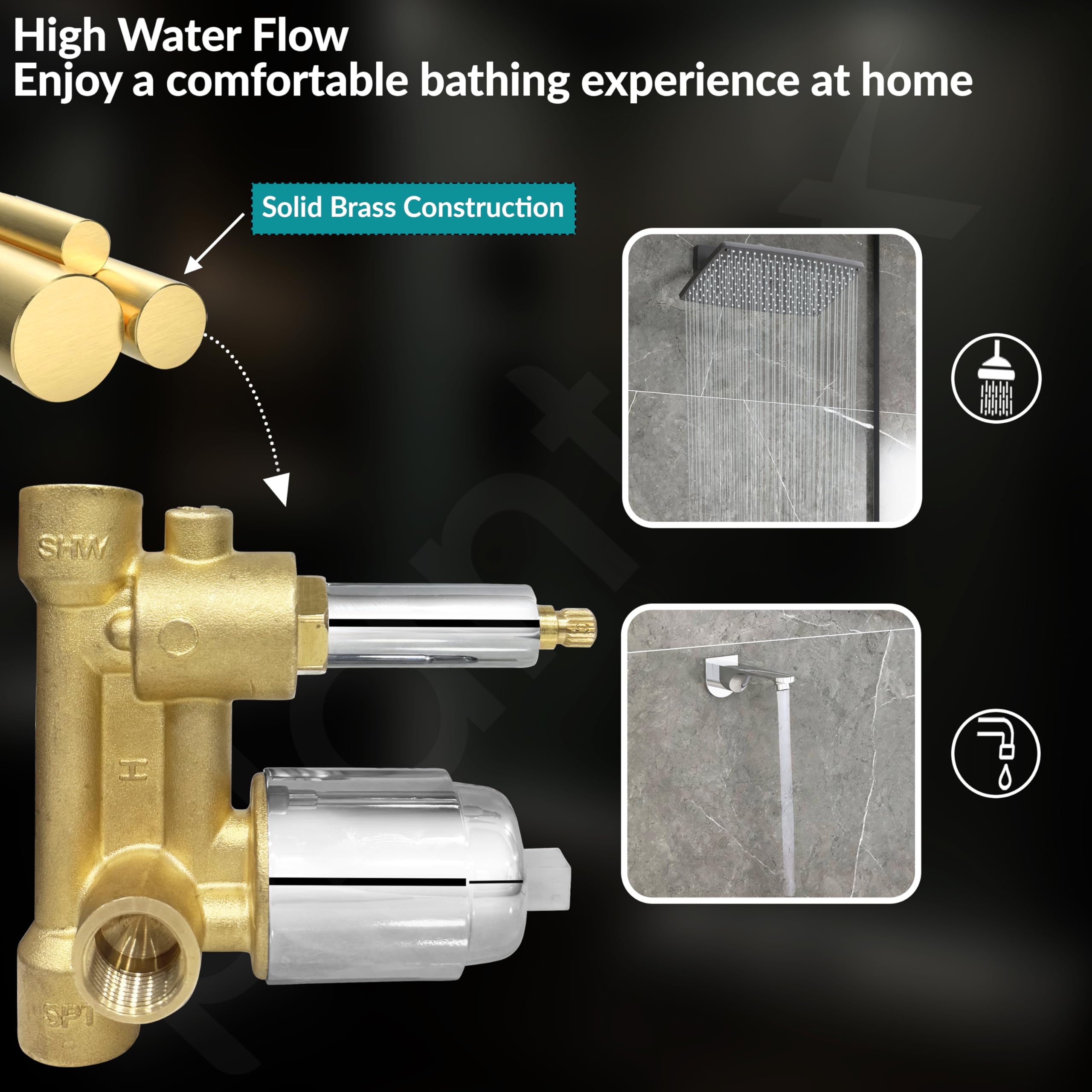 Plantex Brass Diverter Set for Bathroom/Concealed Body High Flow Diverter Full Set with Exposed Part Kit/Bathroom Shower System - (Chrome) 1