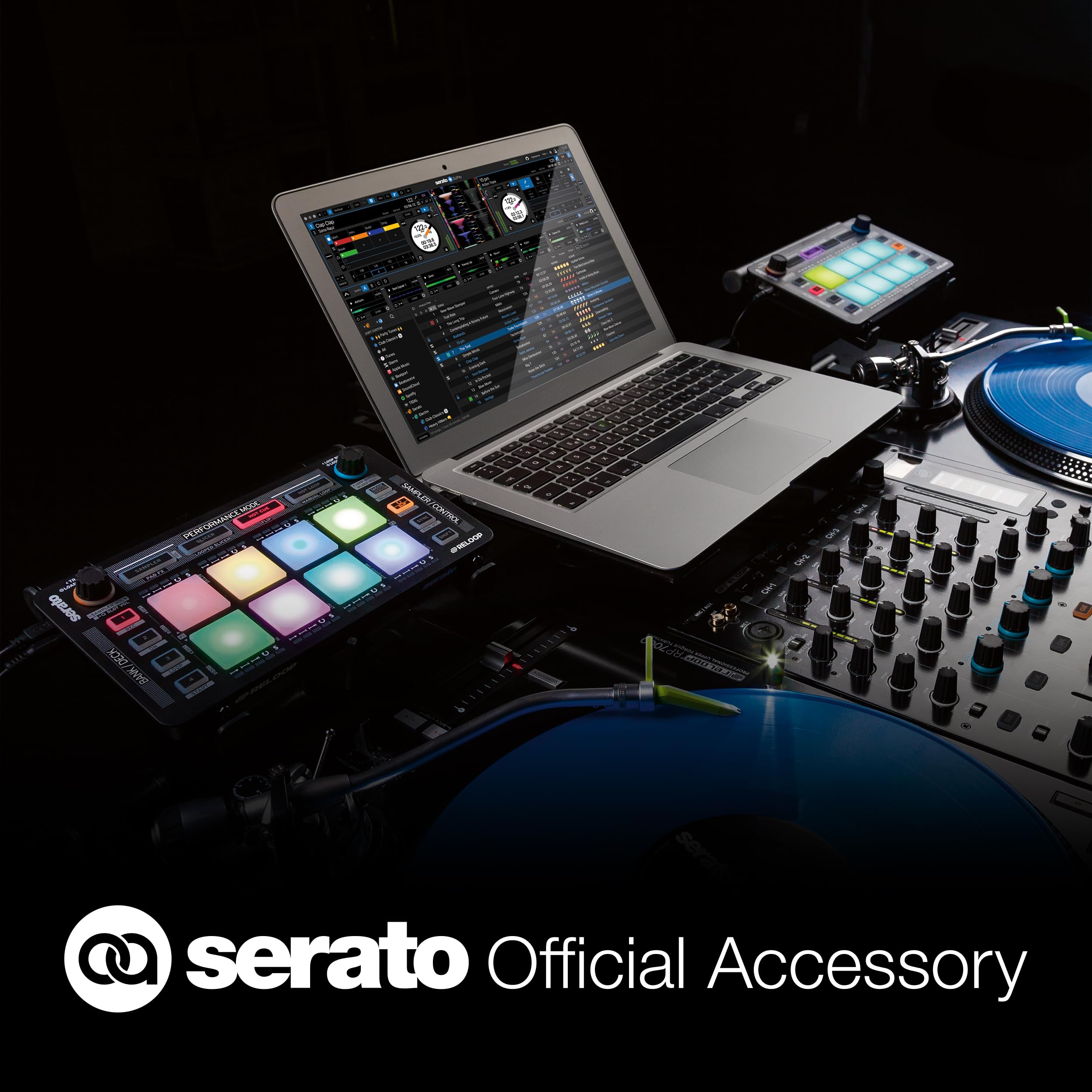 Reloop Neon - Contrôleur DJ USB supplémentaire avec pads de batterie de performance RVB sensibles à la vitesse, plug and play avec Serato DJ, (noir)