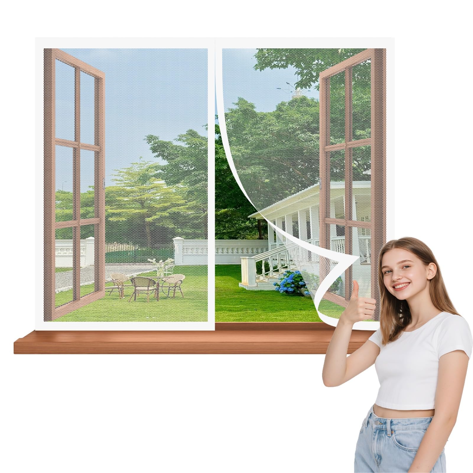 Baiyunfc White Magnetic Window Fly Screen 145 X 116 Cm No Drilling Required Insect Mesh Mosquito Bug Net Magnetic Closure For Windows,