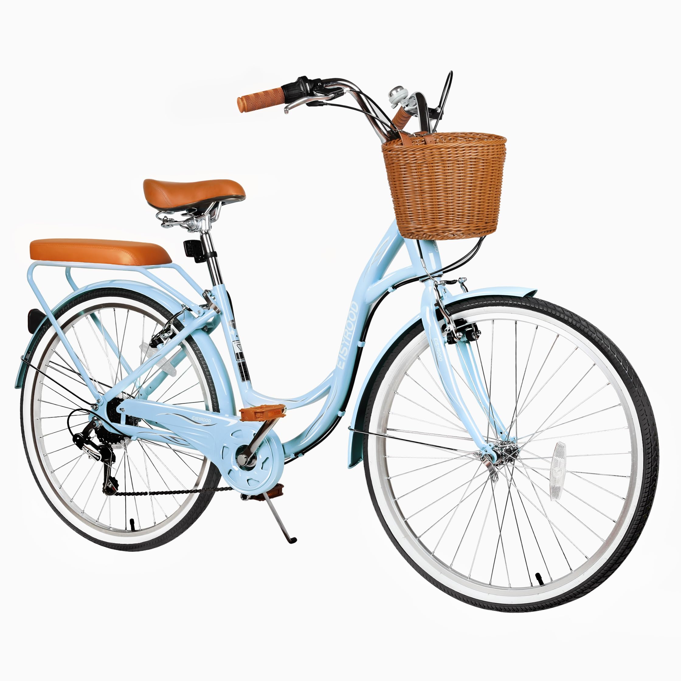 26 Inch Beach Cruiser Bike for Ladies, 7-Speed Women Bike for Adults with Basket & Rack, City Bicycle for Commuting, Step Through City Bikes for Woman Adults Ladies