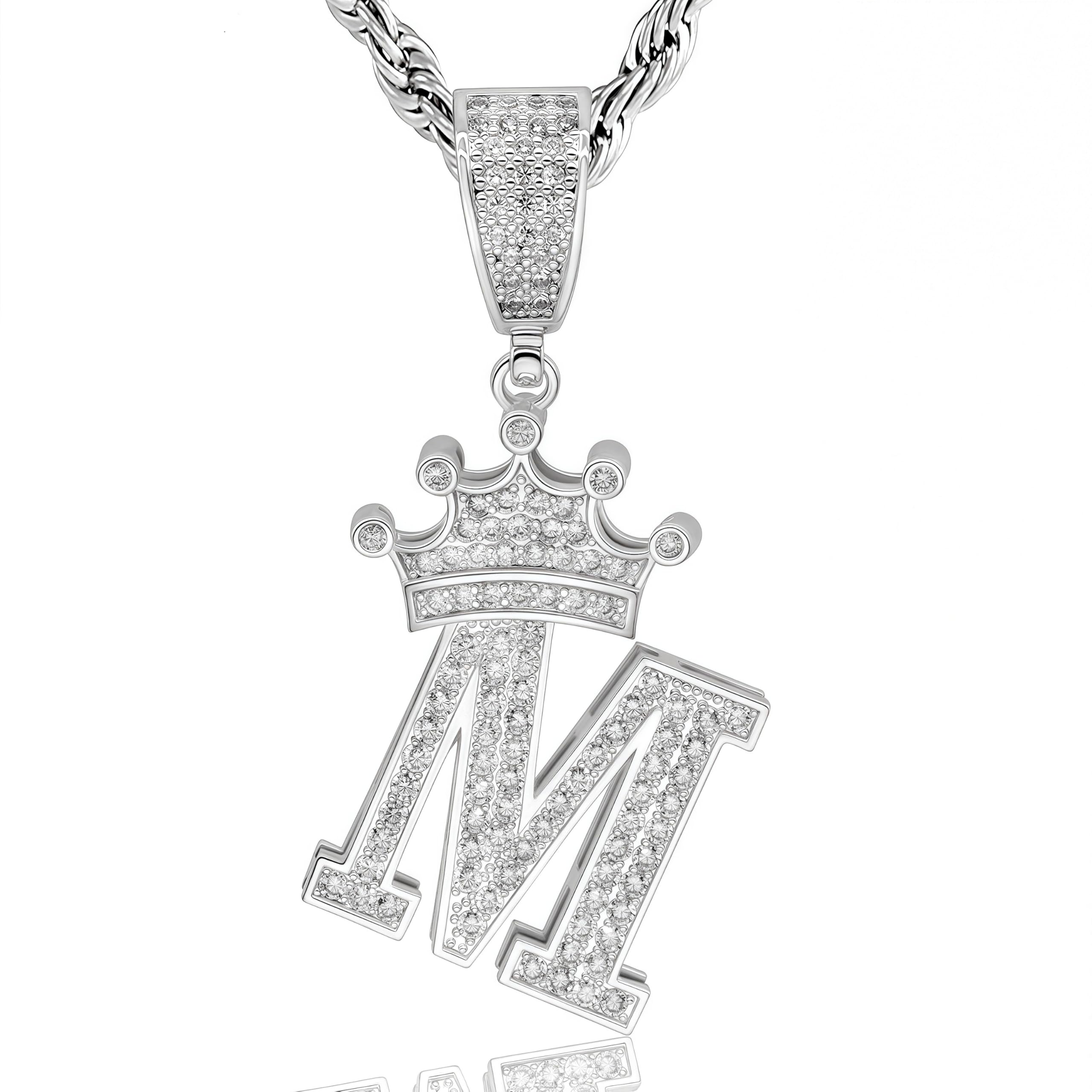 Initial Necklace Letter Necklace Pendant, A-Z Copper-Set Zircon Crown Pendants 23.6 Inch Pendant Necklaces-Electroplated non Tarnish Name Necklaces, Everyday Minimalist Accessories