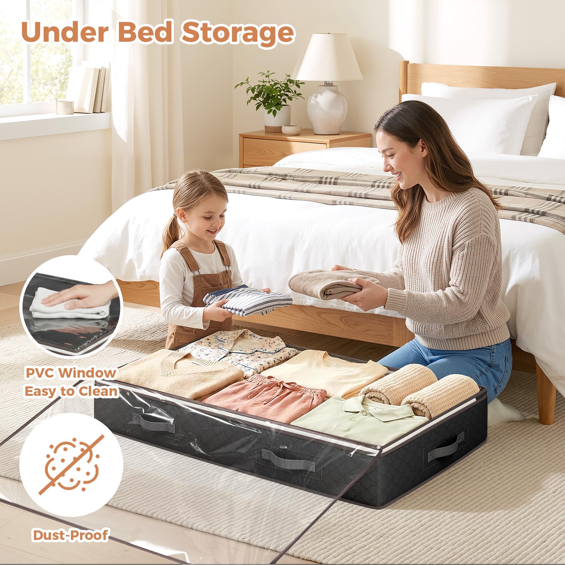 Budding Joy Paquete de 4 contenedores de almacenamiento para debajo de la cama, organizador de gran capacidad debajo de la cama, almacenamiento de ropa, bolsas de almacenamiento plegables con ventana