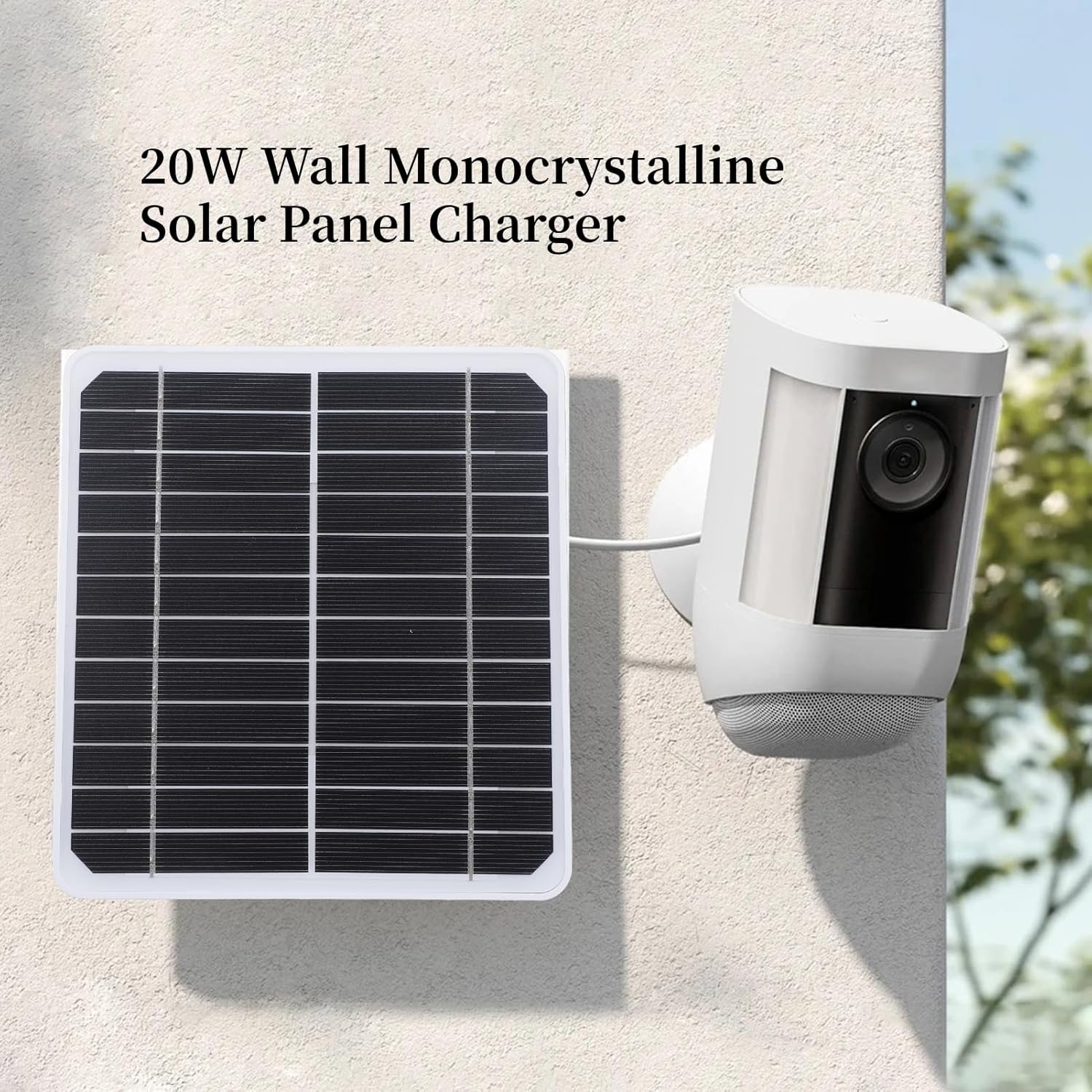 20W 5V Monocrystalline Solar Panel with 9.8ft Cable, IP68 Wall Solar Panel Charger for Security Camera