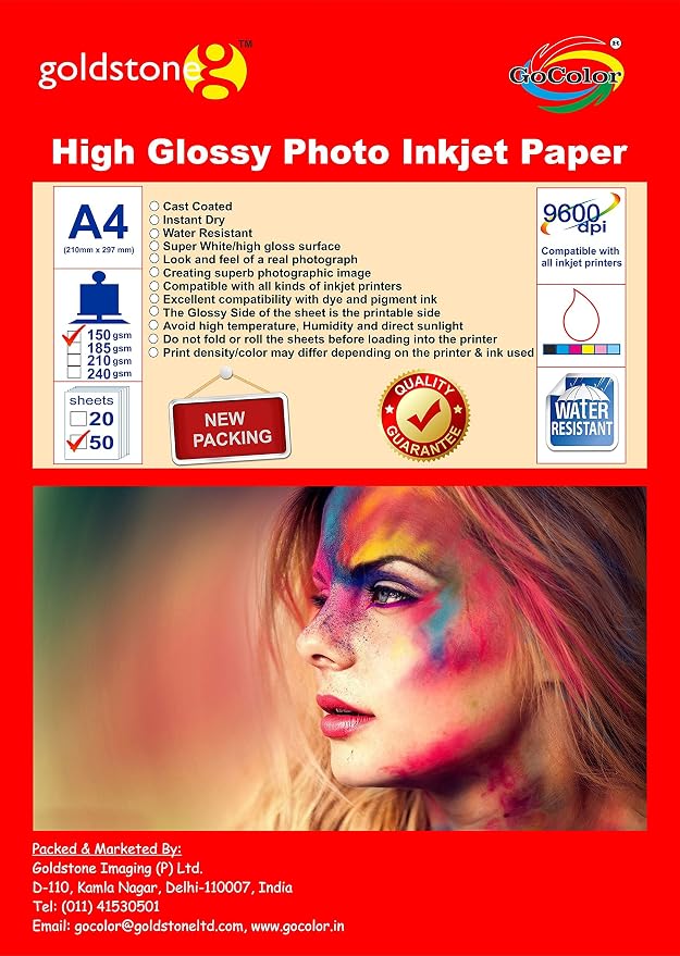 Gocolor High Glossy Inkjet Photo Paper 150Gsm A4 50 Sheets