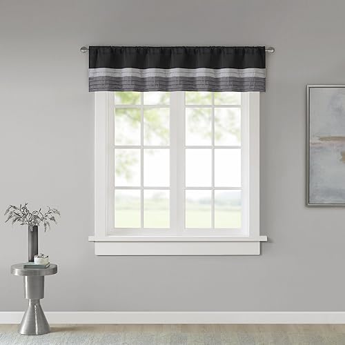 Madison Park Amherst Single Panel Faux Silk Rod Pocket Curtain With Privacy Lining for Living Room, Window Drapes for Bedroom and Dorm, 50x18, Black