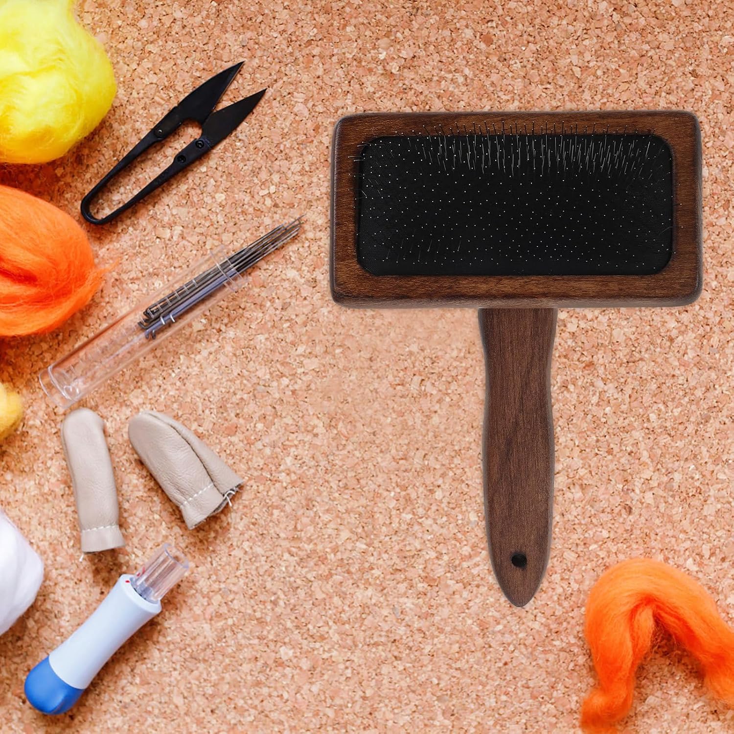 Needle Felting Slicker Brush with Wooden Handle for Wool Crafts